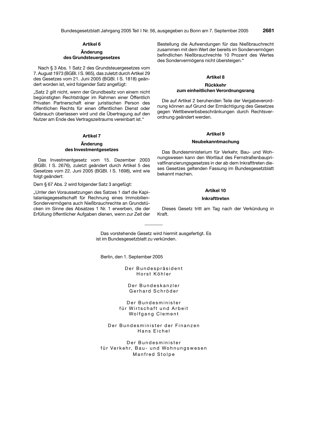 BGBl. 2005, Seite 2681 — Originalseite als Abbildung