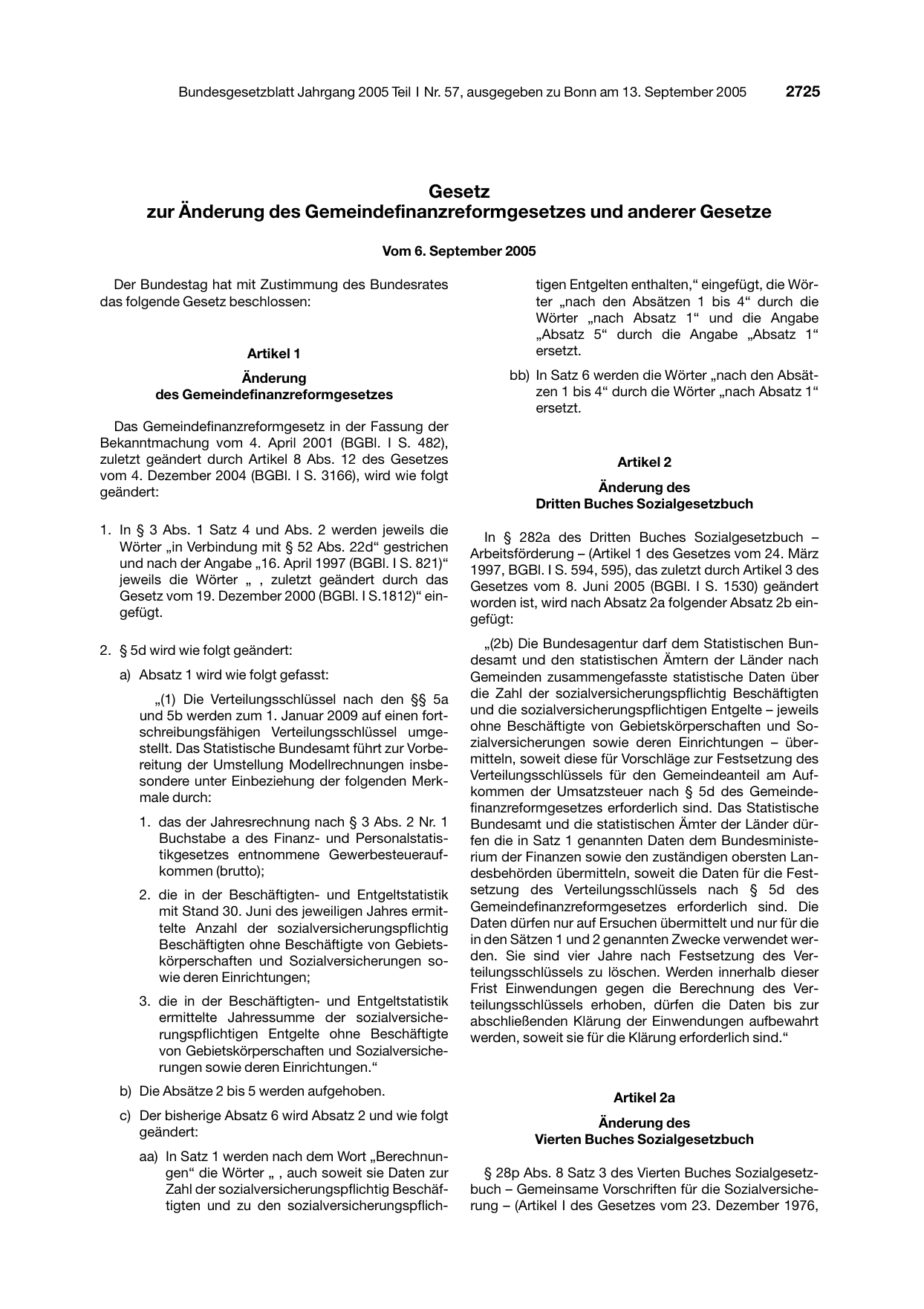 BGBl. 2005, Seite 2725 — Originalseite als Abbildung