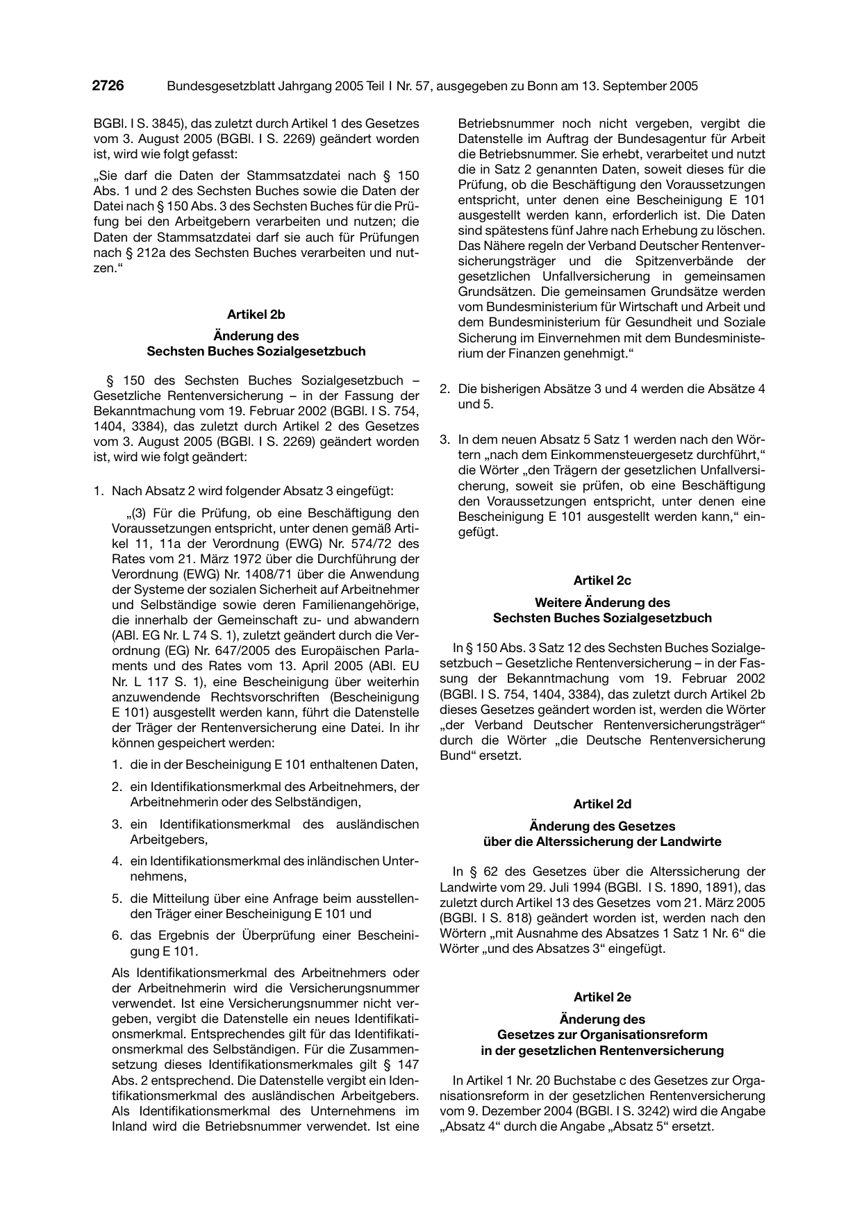 BGBl. 2005, Seite 2726 — Originalseite als Abbildung