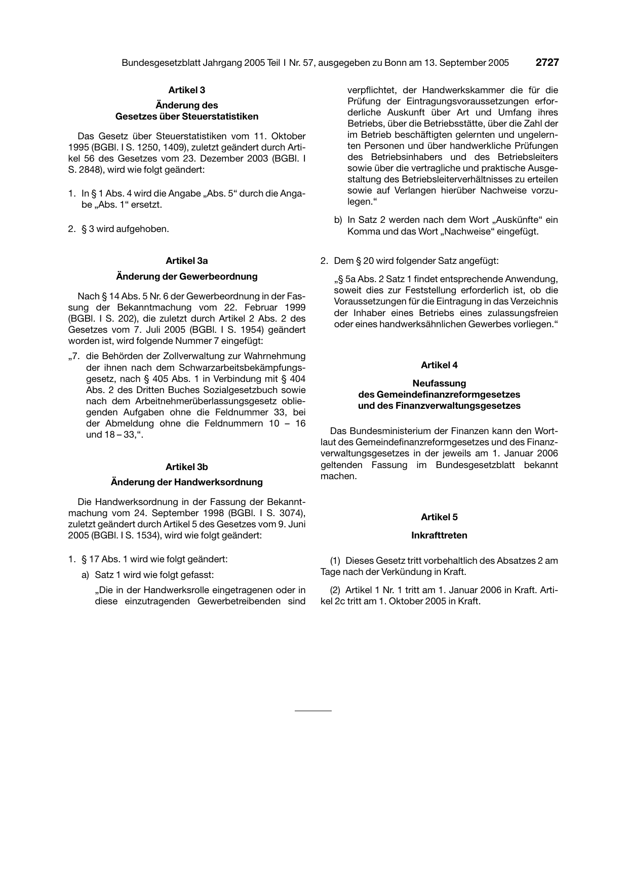 BGBl. 2005, Seite 2727 — Originalseite als Abbildung