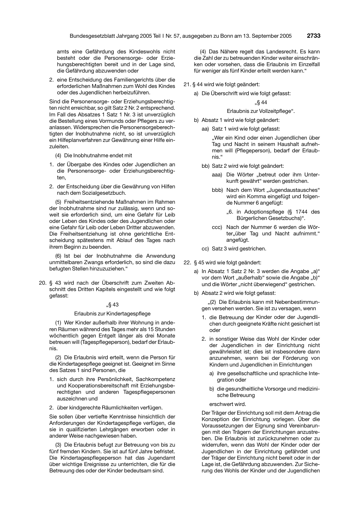 BGBl. 2005, Seite 2733 — Originalseite als Abbildung