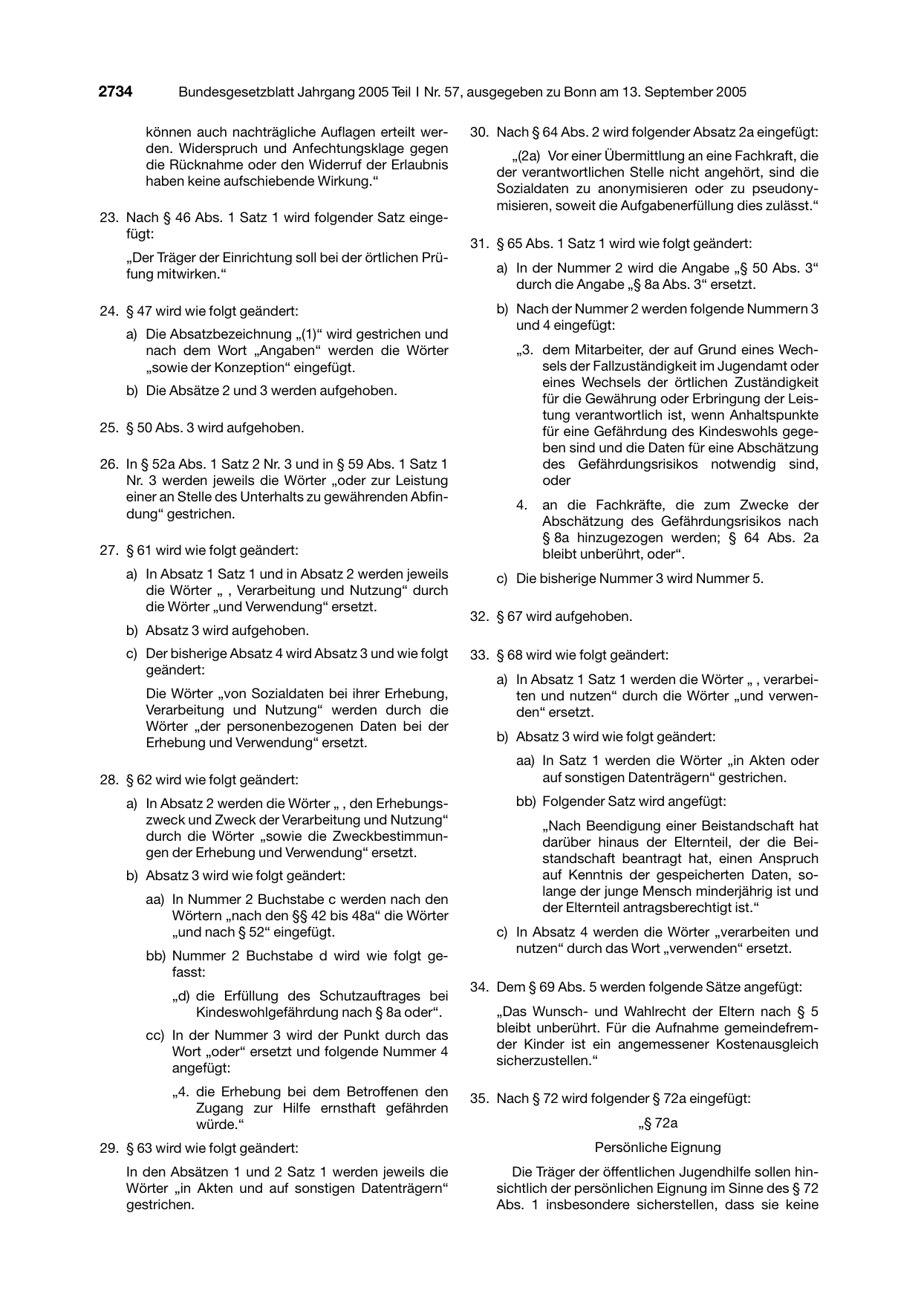BGBl. 2005, Seite 2734 — Originalseite als Abbildung