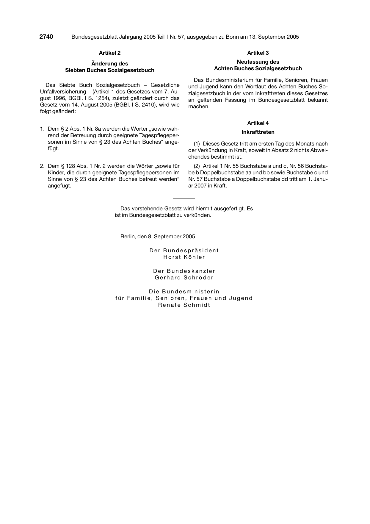 BGBl. 2005, Seite 2740 — Originalseite als Abbildung