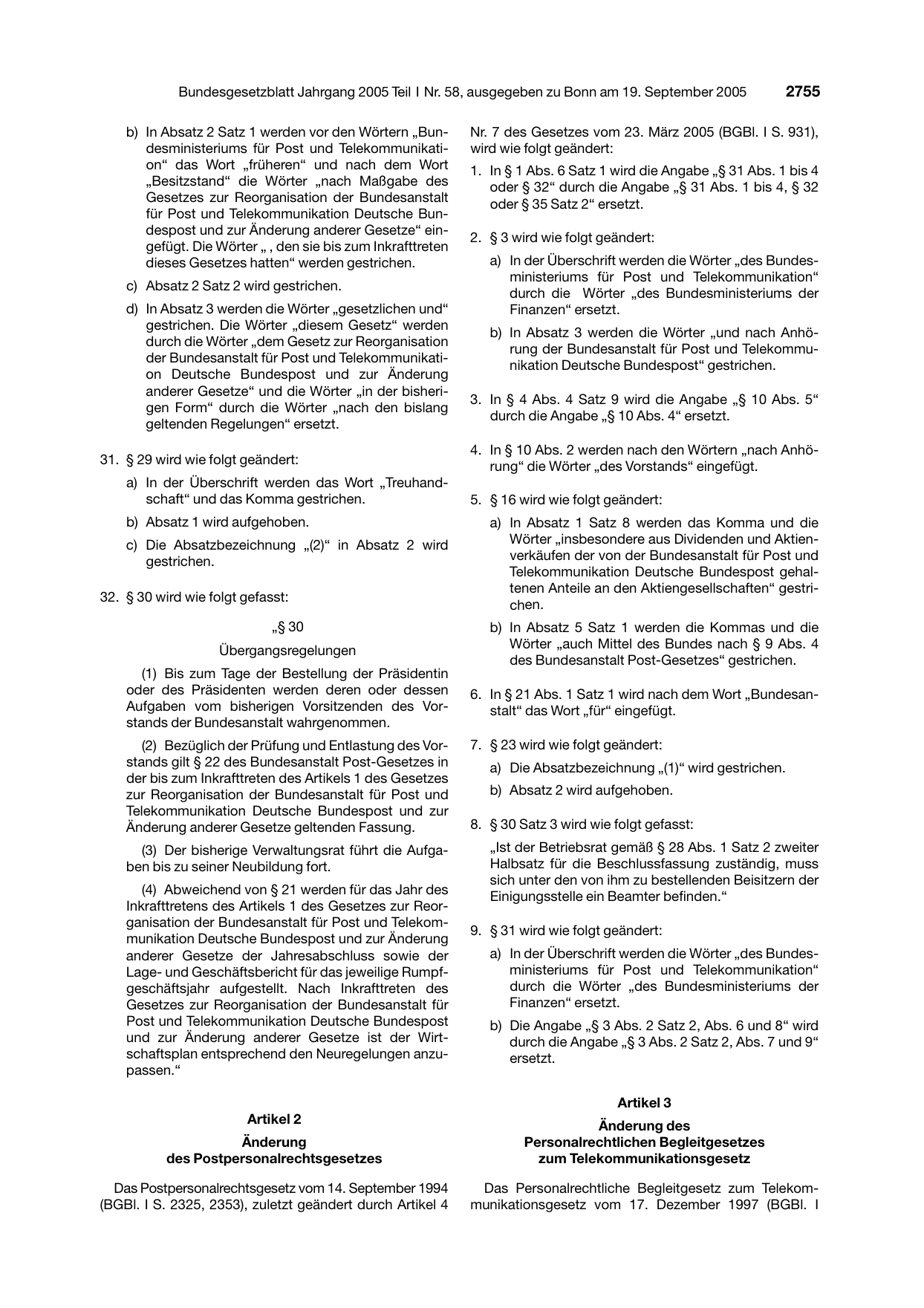 BGBl. 2005, Seite 2755 — Originalseite als Abbildung