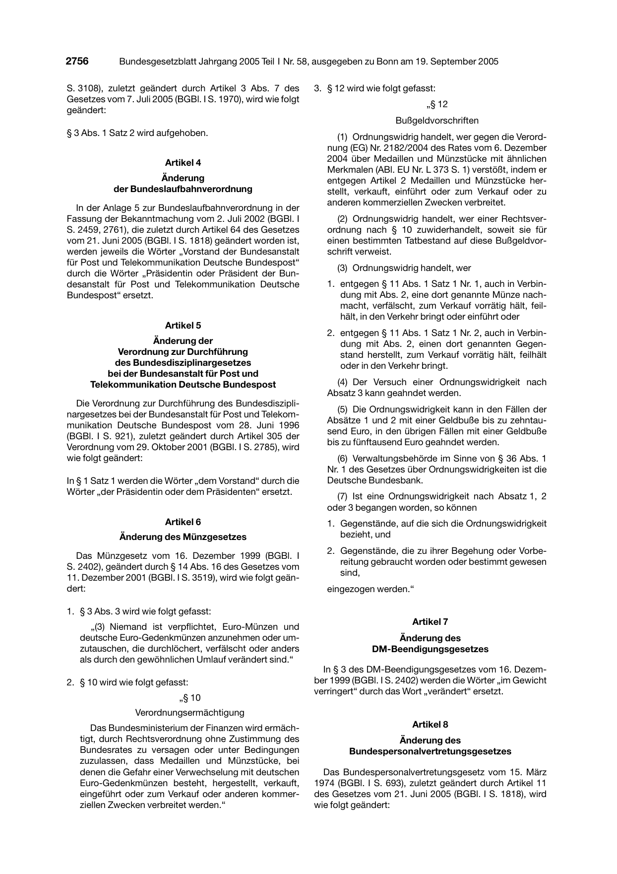 BGBl. 2005, Seite 2756 — Originalseite als Abbildung
