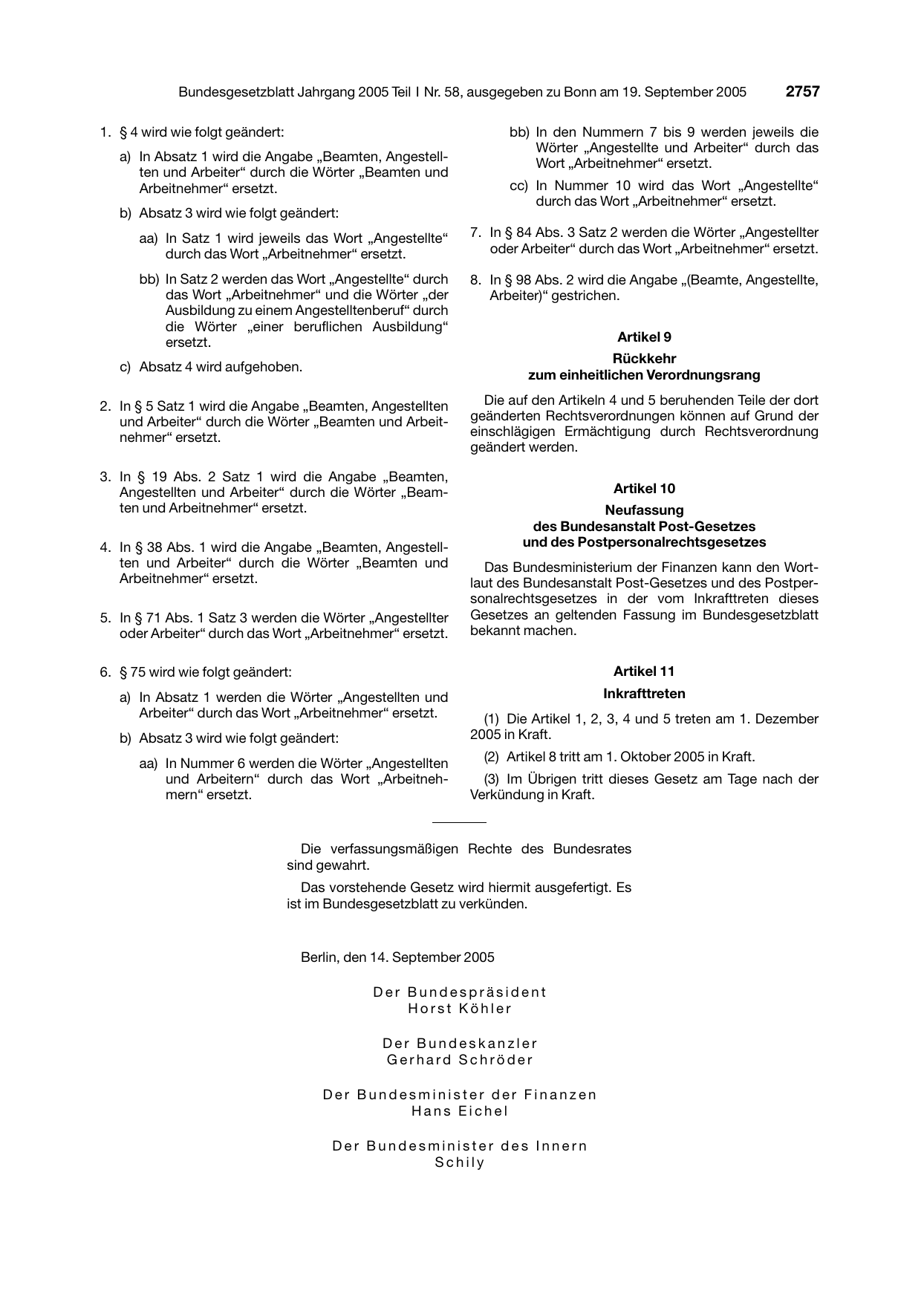 BGBl. 2005, Seite 2757 — Originalseite als Abbildung