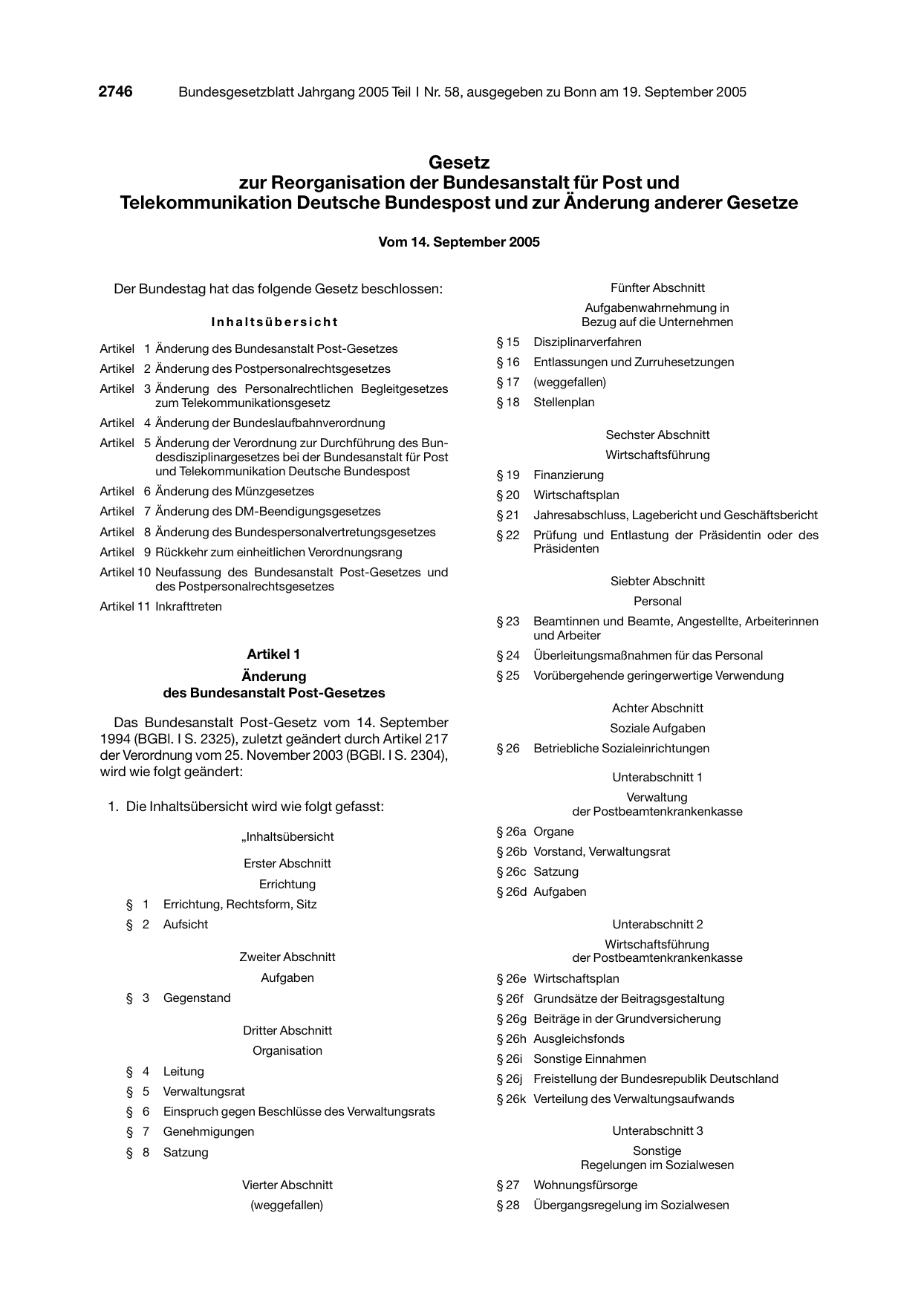BGBl. 2005, Seite 2746 — Originalseite als Abbildung