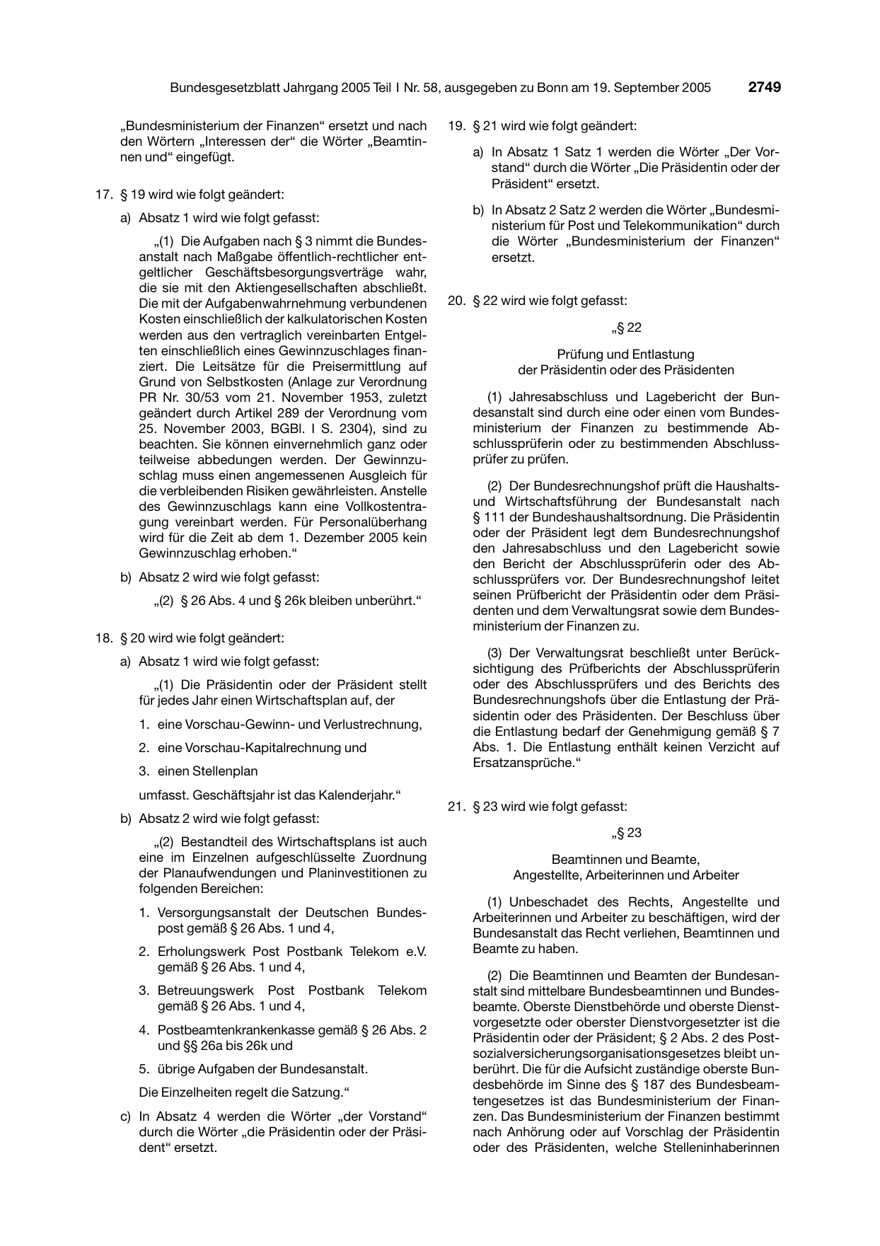 BGBl. 2005, Seite 2749 — Originalseite als Abbildung
