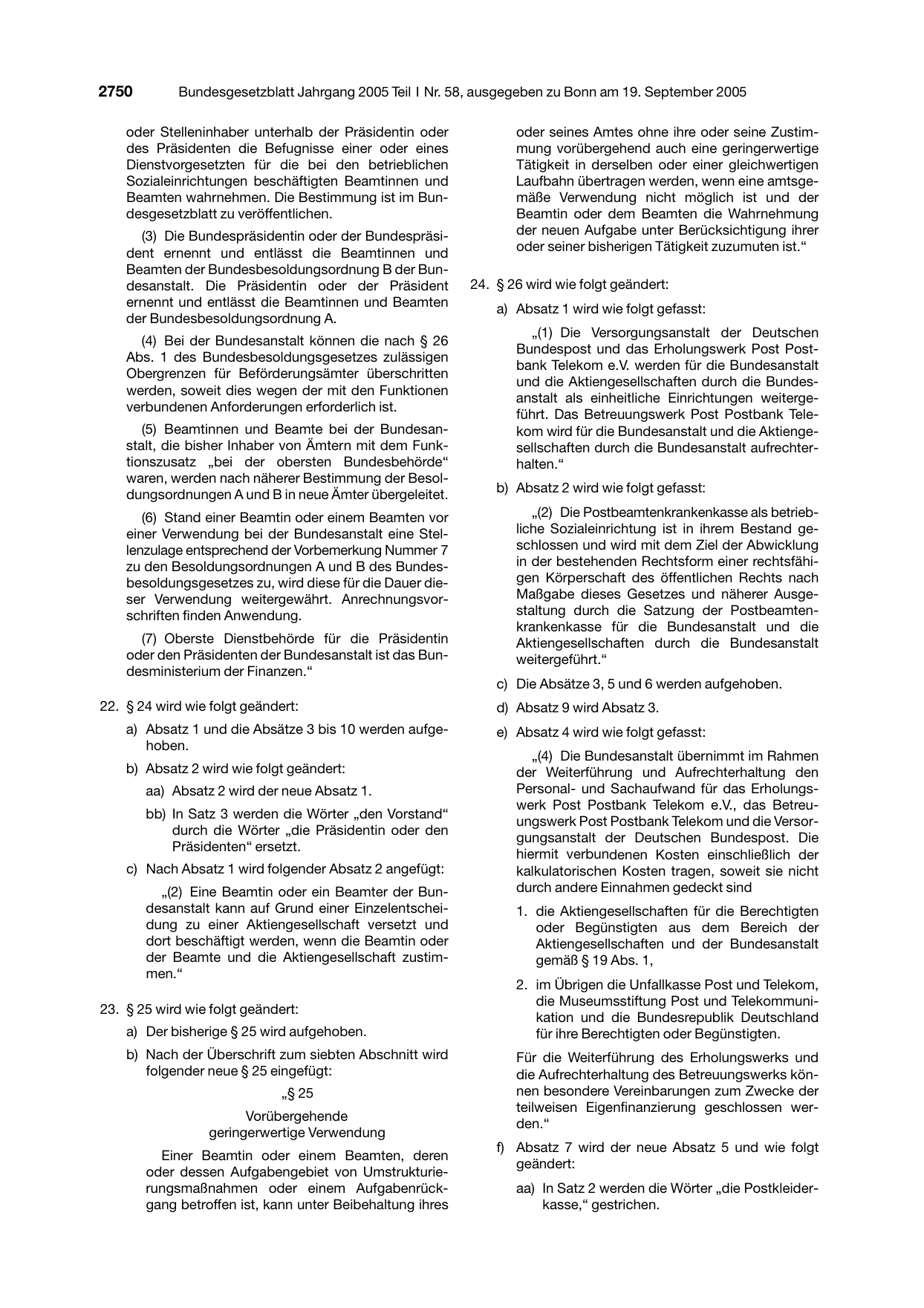 BGBl. 2005, Seite 2750 — Originalseite als Abbildung