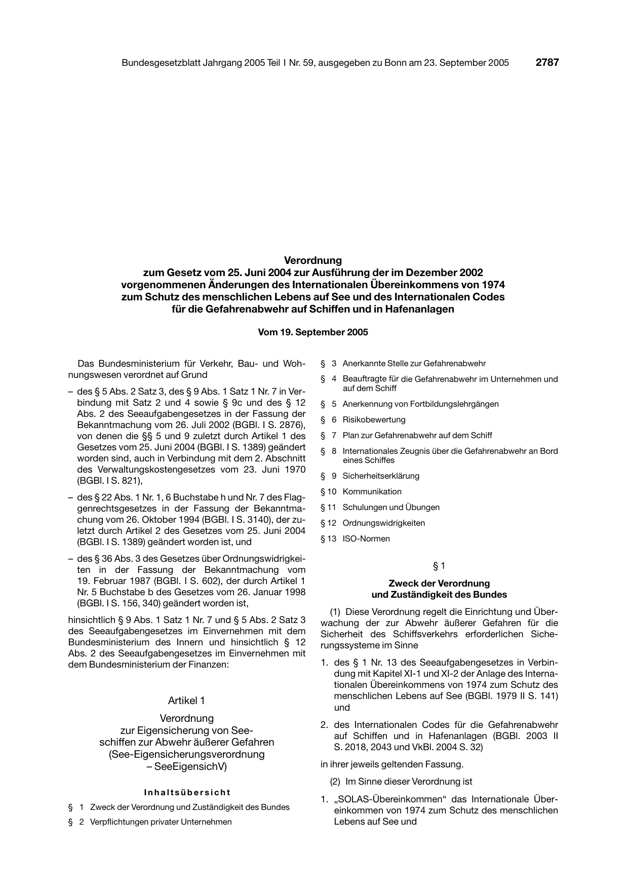 BGBl. 2005, Seite 2787 — Originalseite als Abbildung
