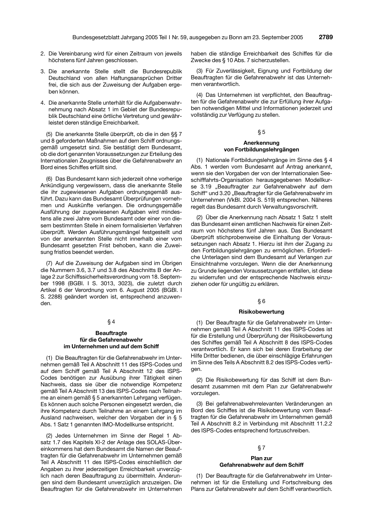 BGBl. 2005, Seite 2789 — Originalseite als Abbildung