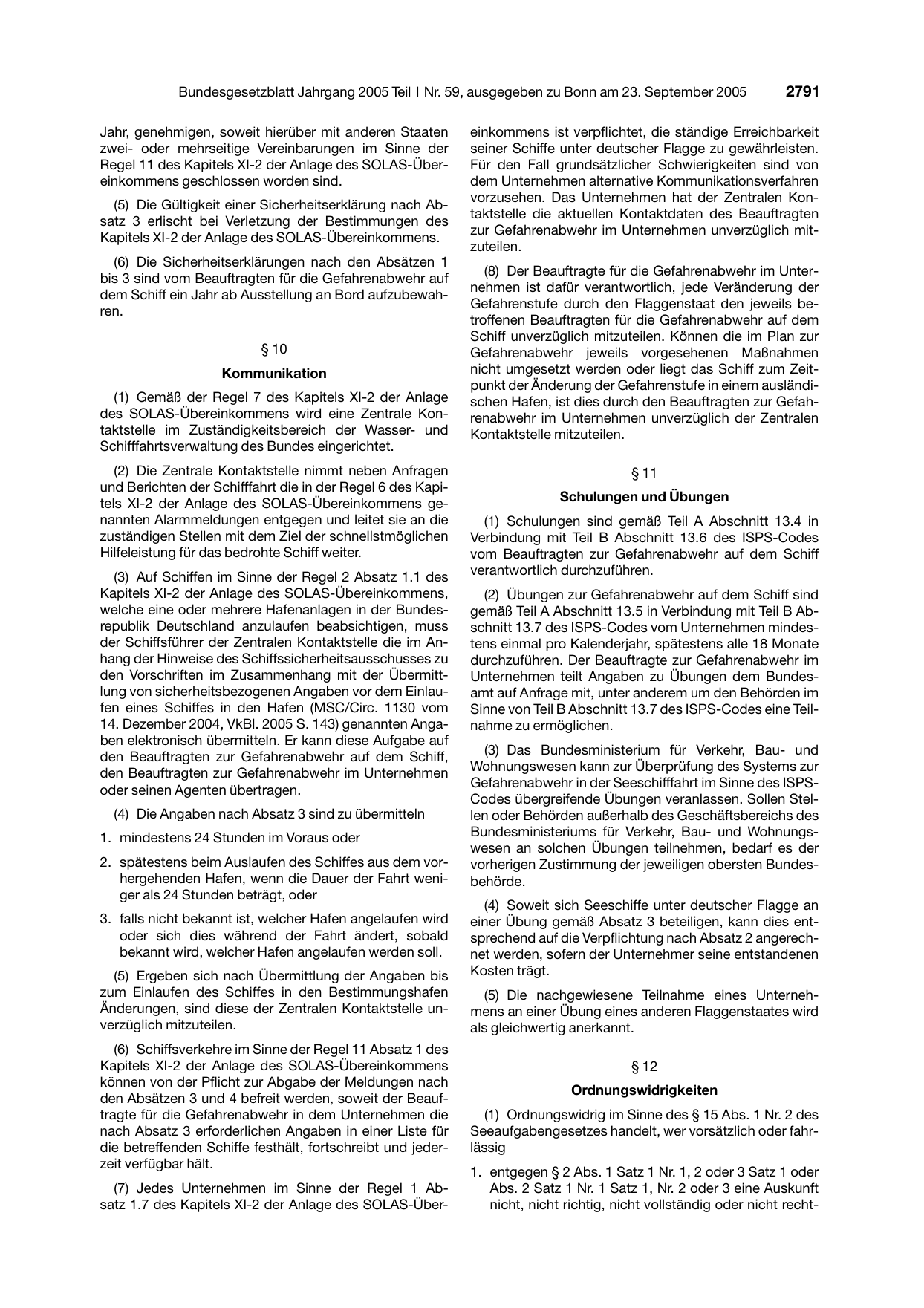 BGBl. 2005, Seite 2791 — Originalseite als Abbildung