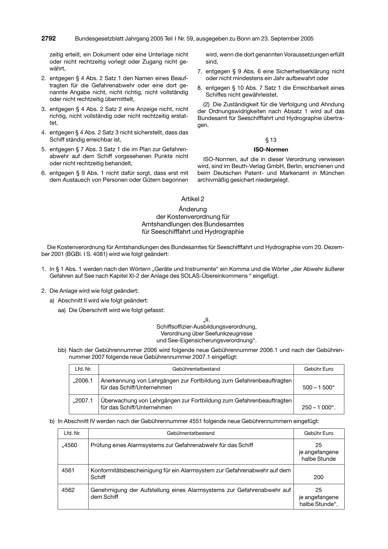 BGBl. 2005, Seite 2792 — Originalseite als Abbildung