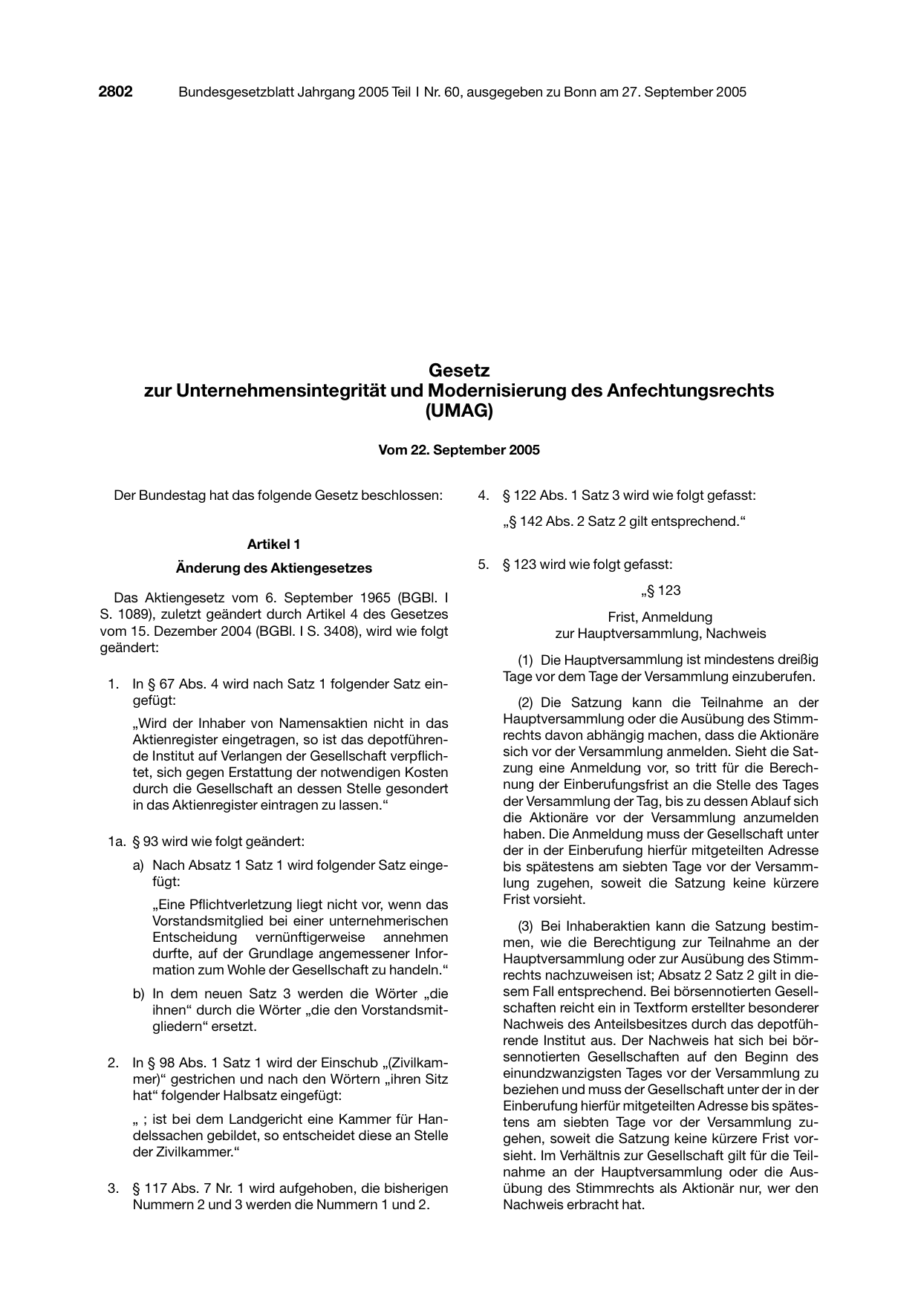 BGBl. 2005, Seite 2802 — Originalseite als Abbildung