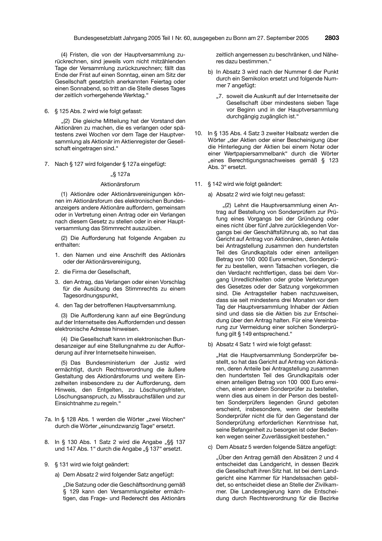 BGBl. 2005, Seite 2803 — Originalseite als Abbildung