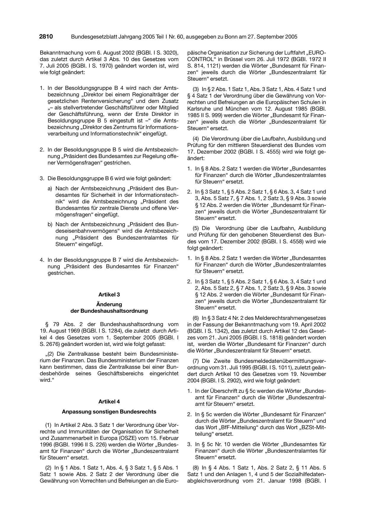 BGBl. 2005, Seite 2810 — Originalseite als Abbildung