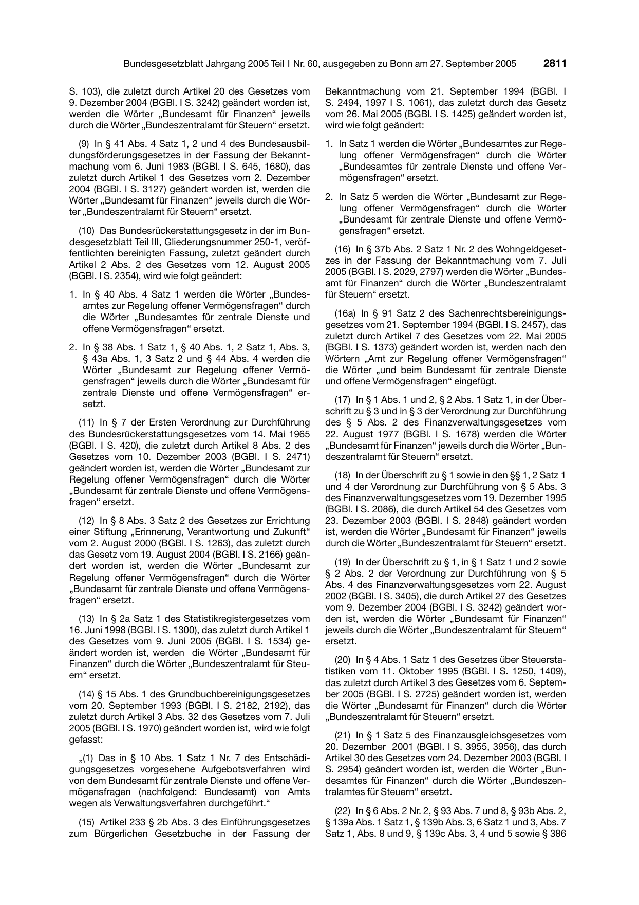 BGBl. 2005, Seite 2811 — Originalseite als Abbildung