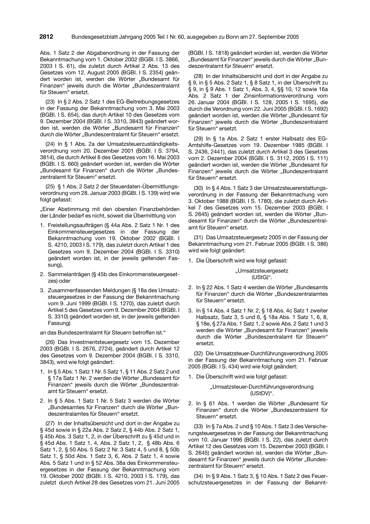 BGBl. 2005, Seite 2812 — Originalseite als Abbildung