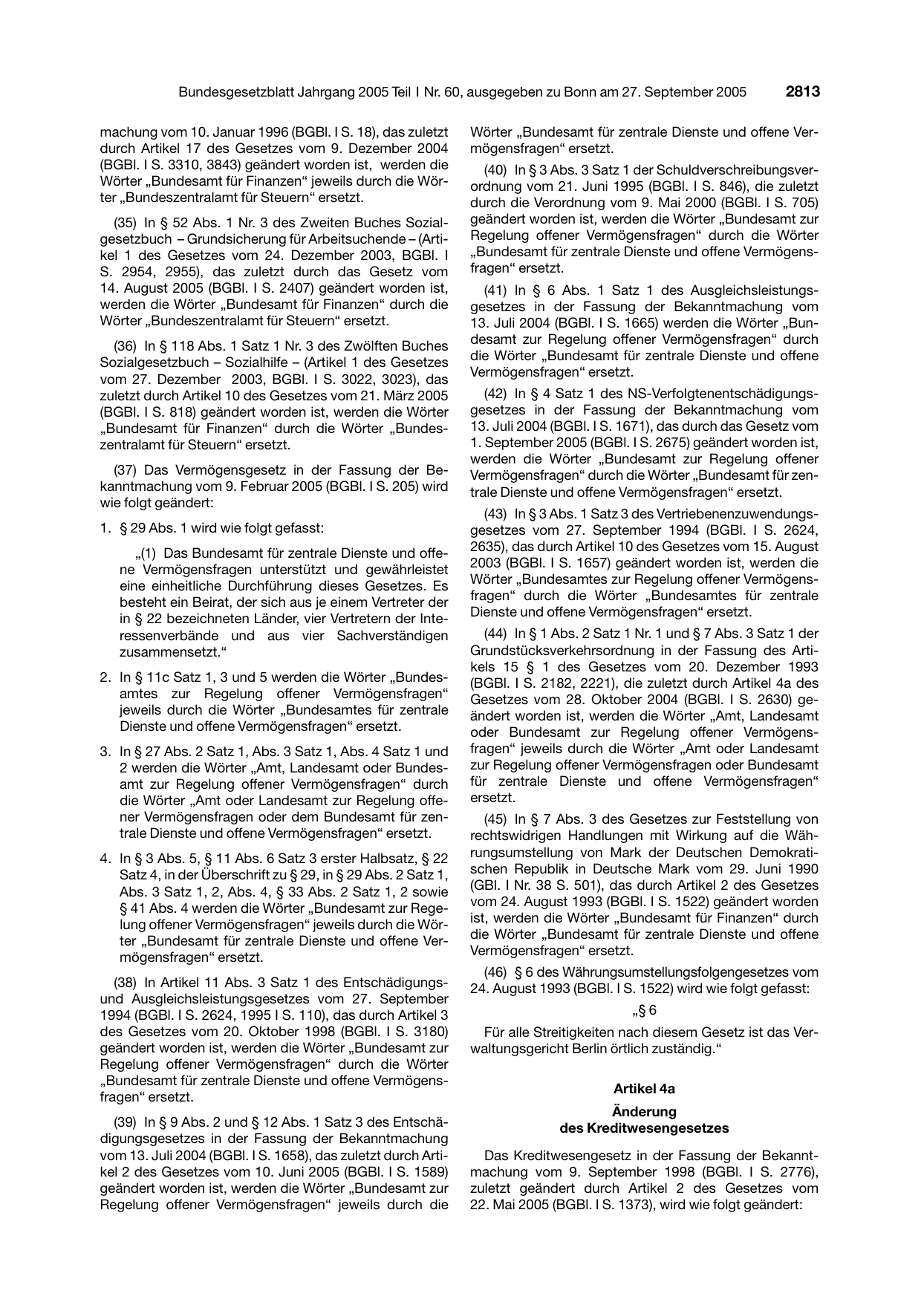 BGBl. 2005, Seite 2813 — Originalseite als Abbildung