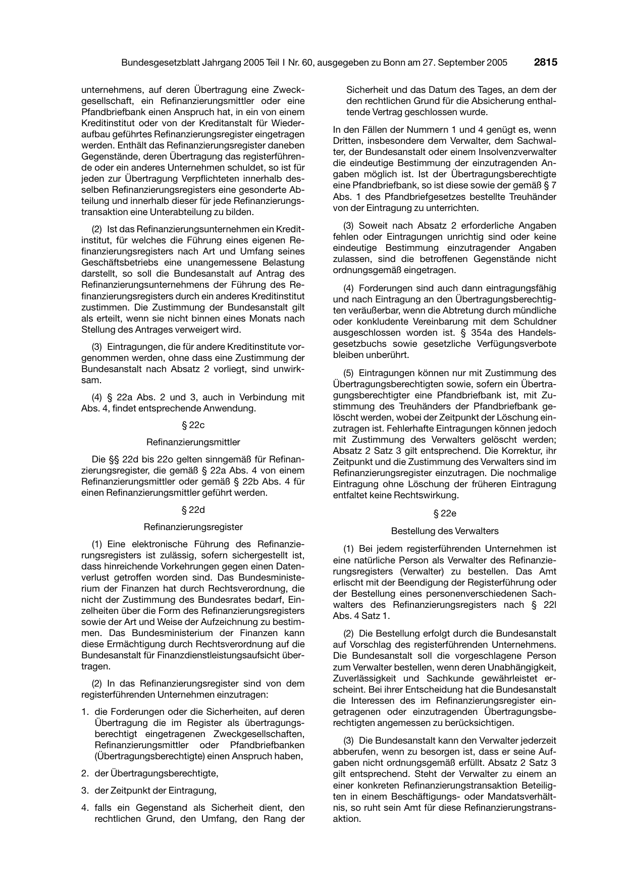 BGBl. 2005, Seite 2815 — Originalseite als Abbildung