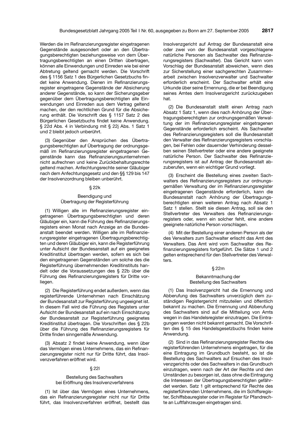 BGBl. 2005, Seite 2817 — Originalseite als Abbildung