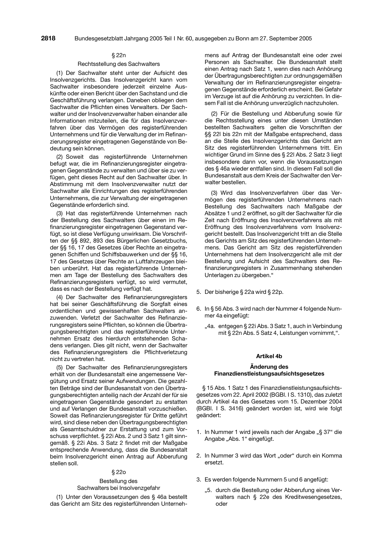 BGBl. 2005, Seite 2818 — Originalseite als Abbildung
