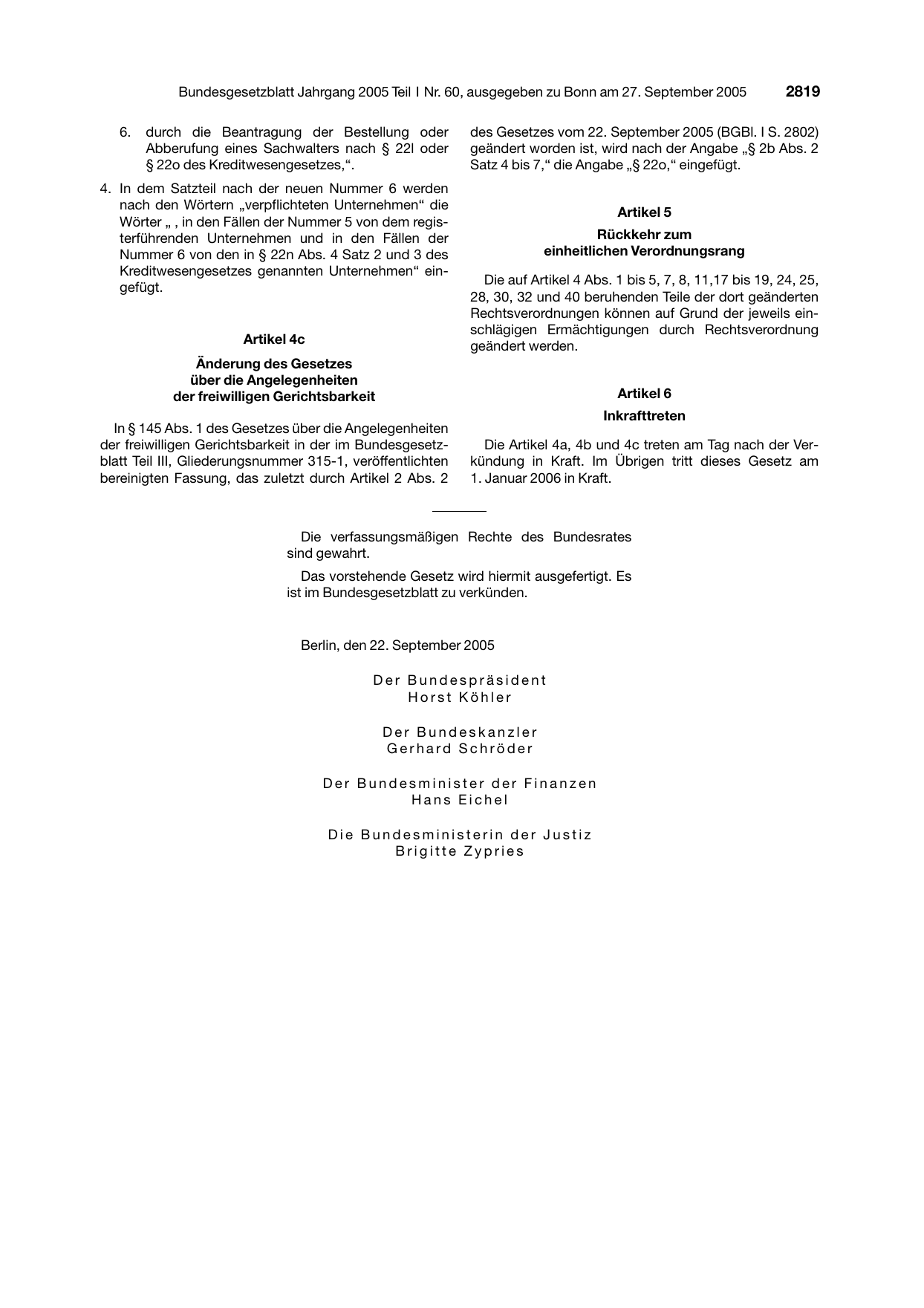 BGBl. 2005, Seite 2819 — Originalseite als Abbildung
