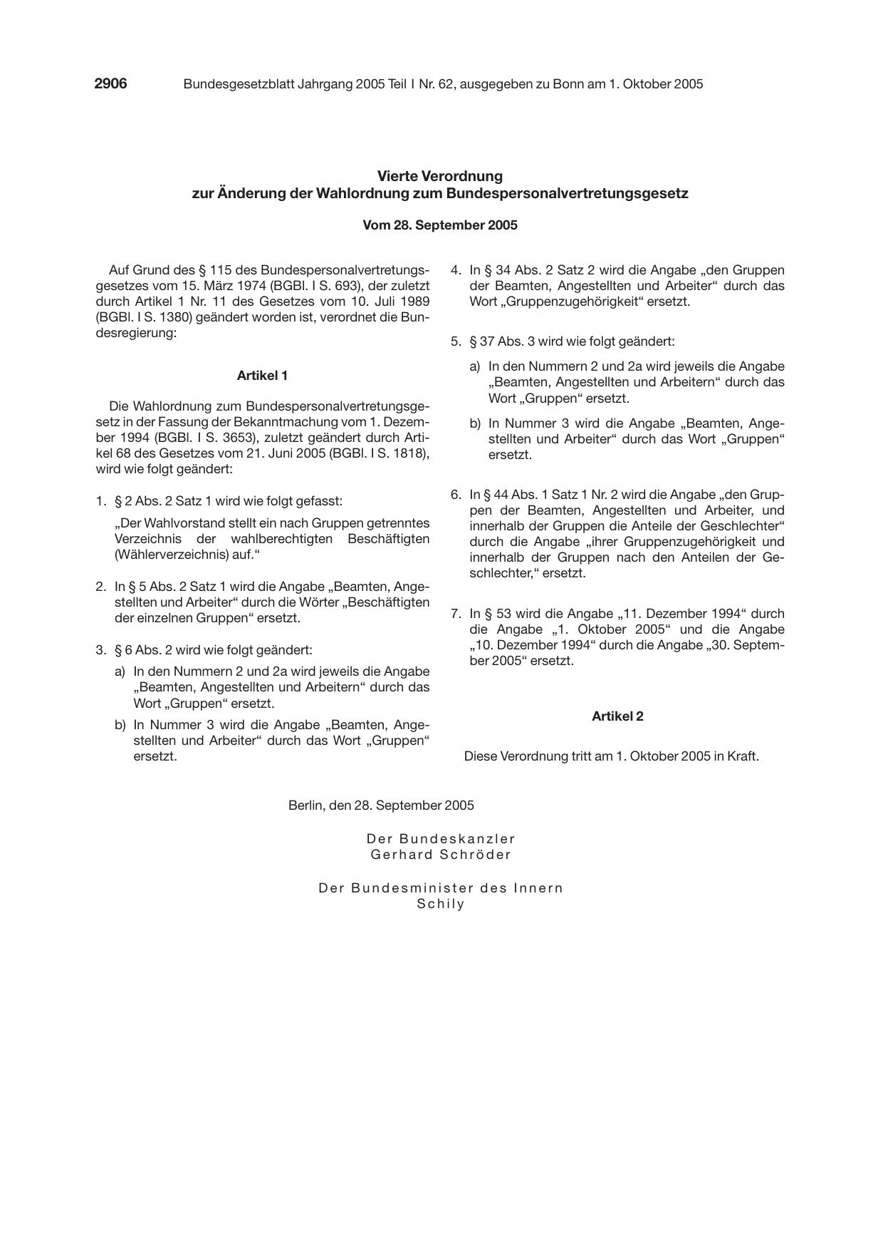 BGBl. 2005, Seite 2906 — Originalseite als Abbildung
