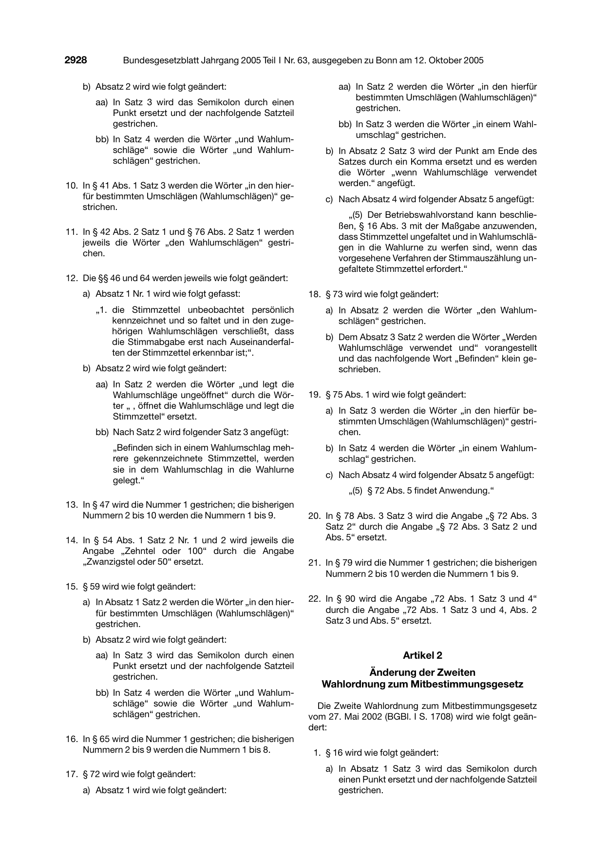 BGBl. 2005, Seite 2928 — Originalseite als Abbildung