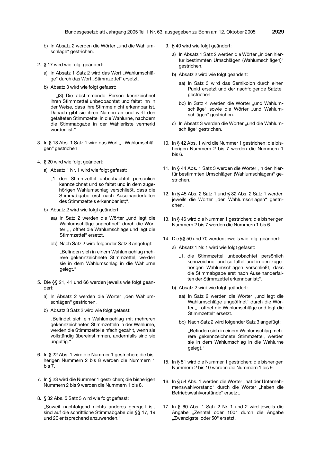 BGBl. 2005, Seite 2929 — Originalseite als Abbildung