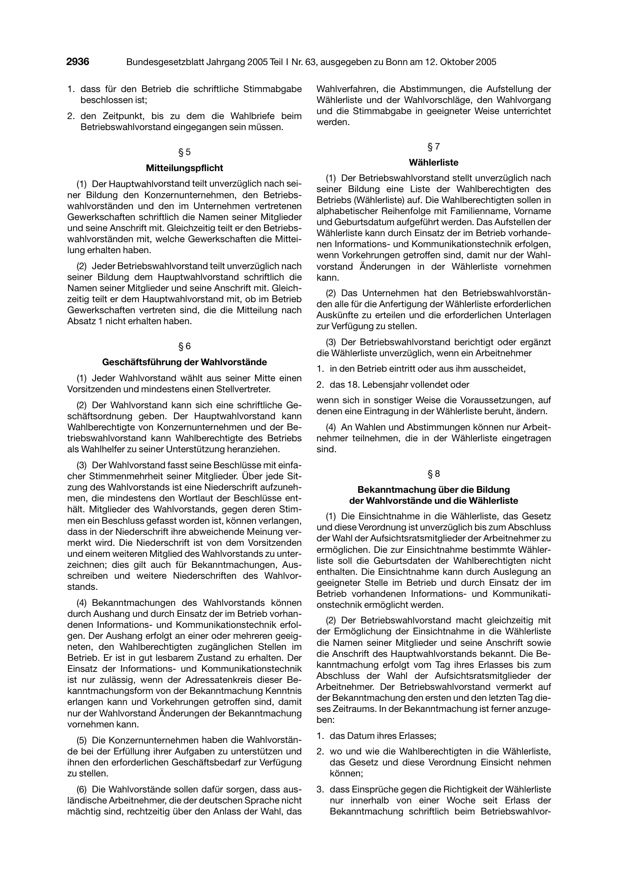 BGBl. 2005, Seite 2936 — Originalseite als Abbildung