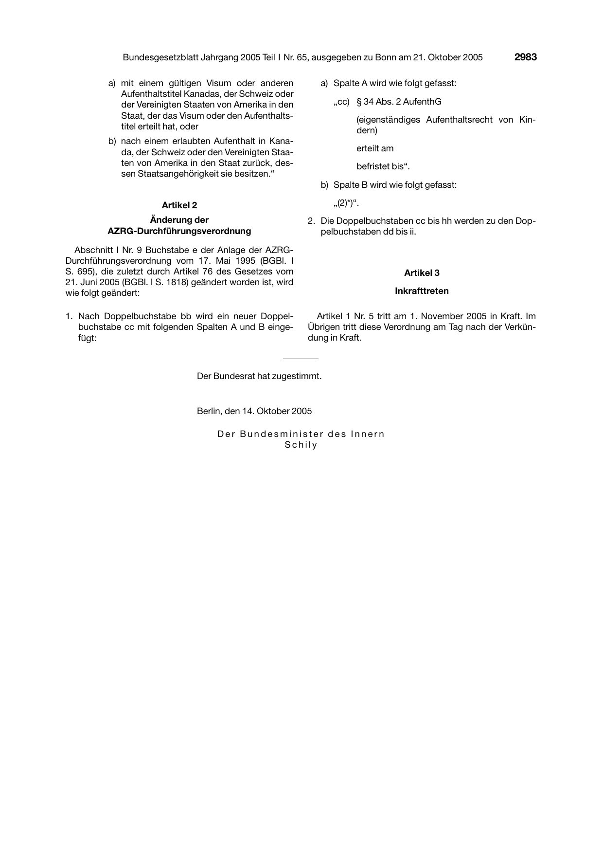 BGBl. 2005, Seite 2983 — Originalseite als Abbildung