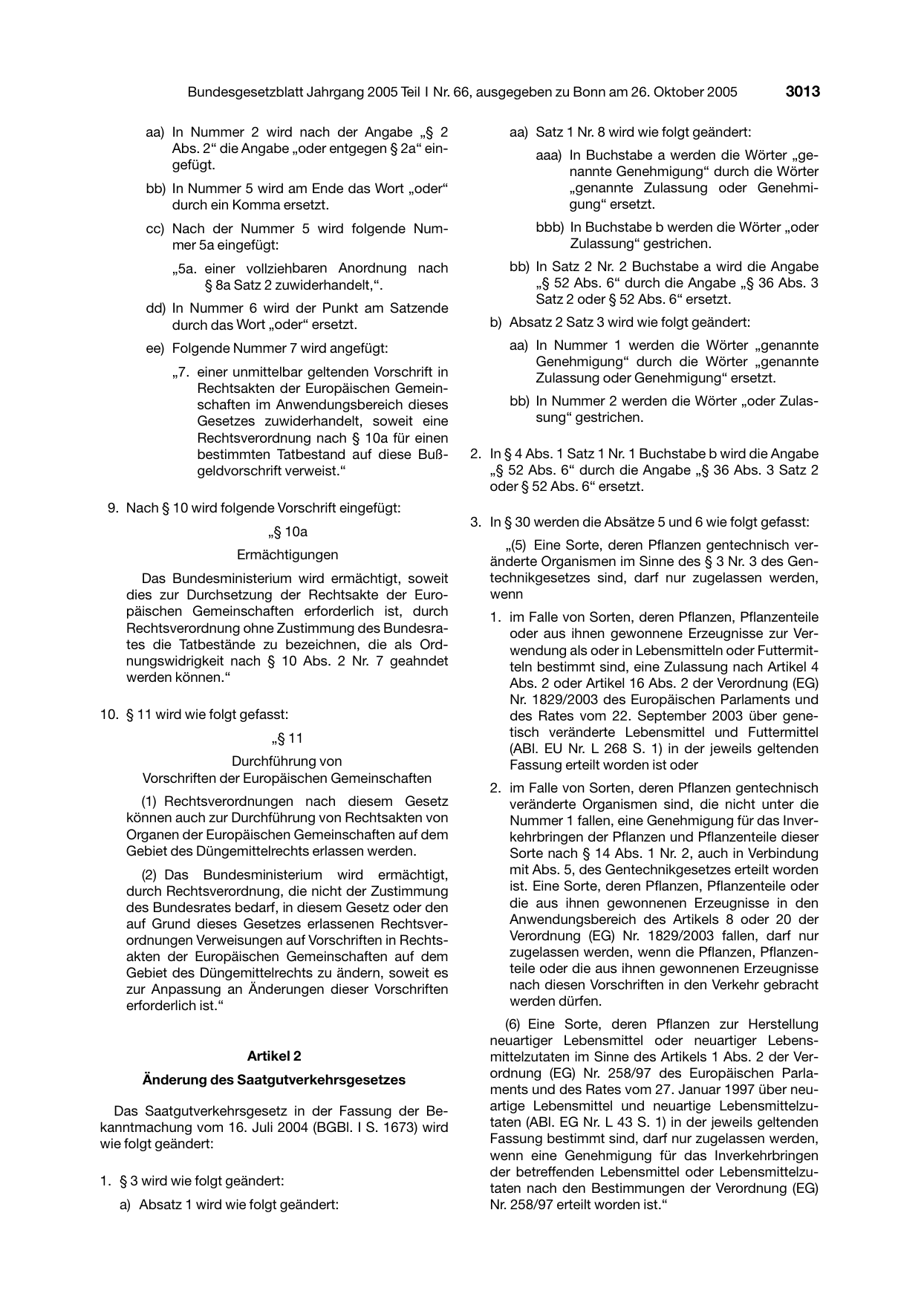 BGBl. 2005, Seite 3013 — Originalseite als Abbildung