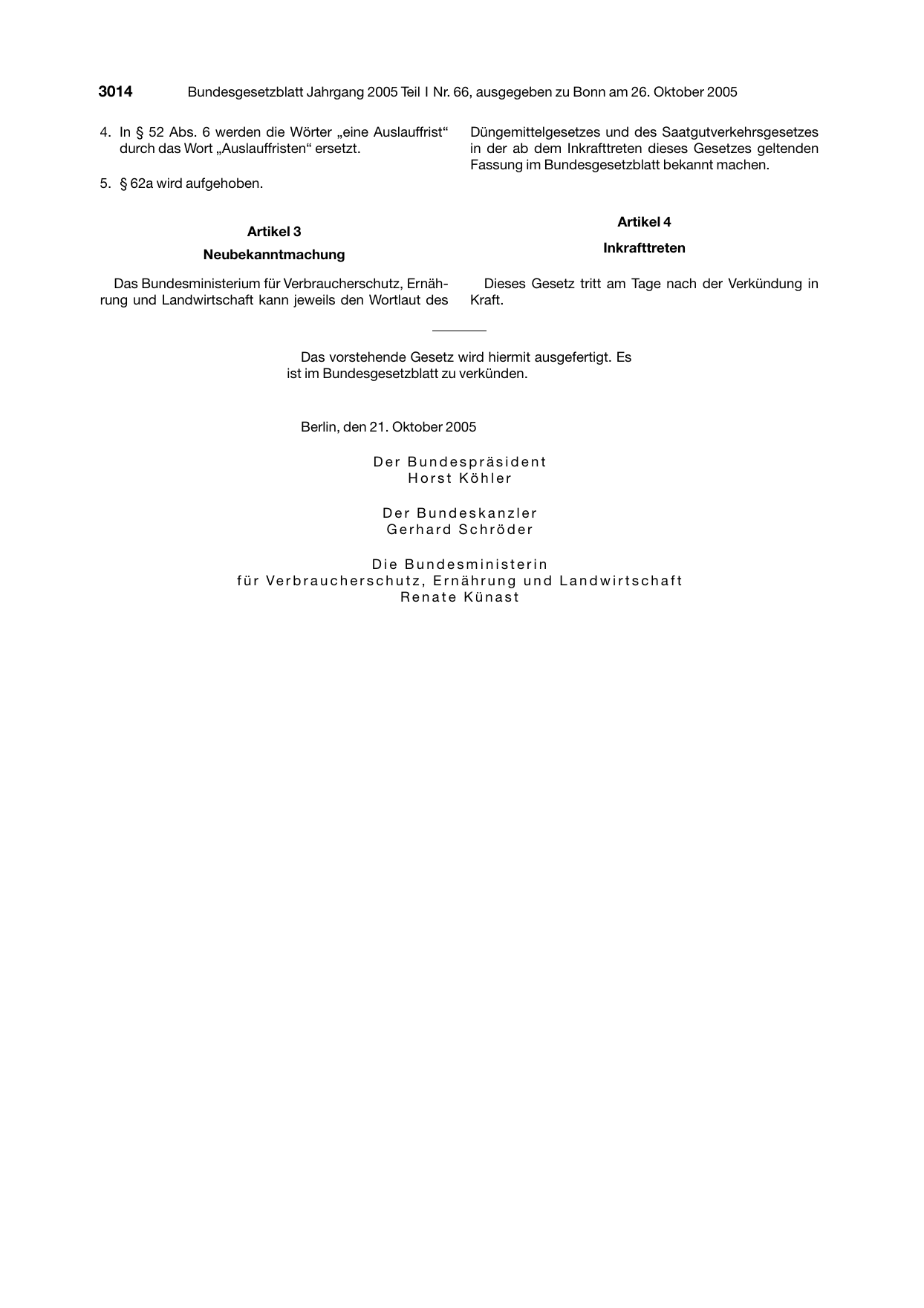 BGBl. 2005, Seite 3014 — Originalseite als Abbildung