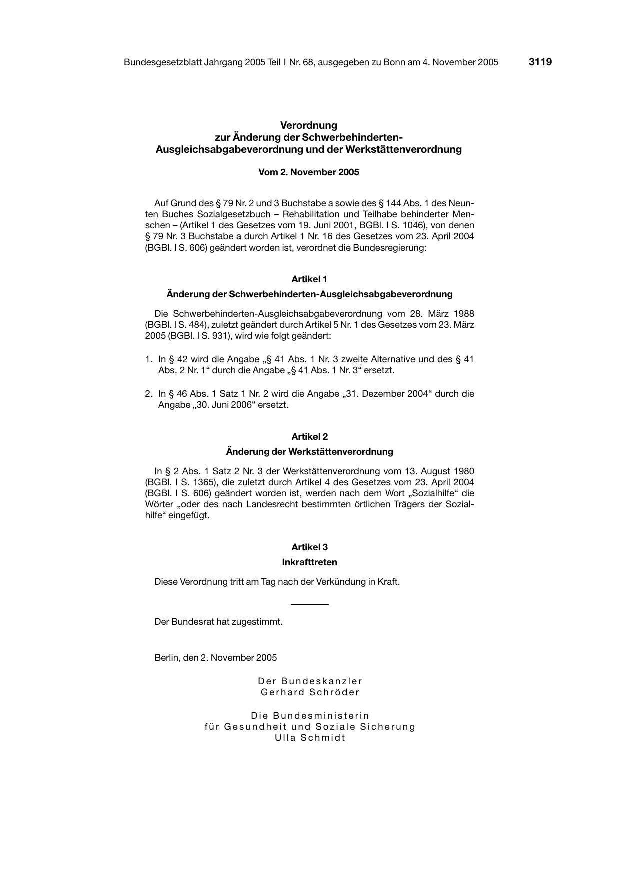 BGBl. 2005, Seite 3119 — Originalseite als Abbildung