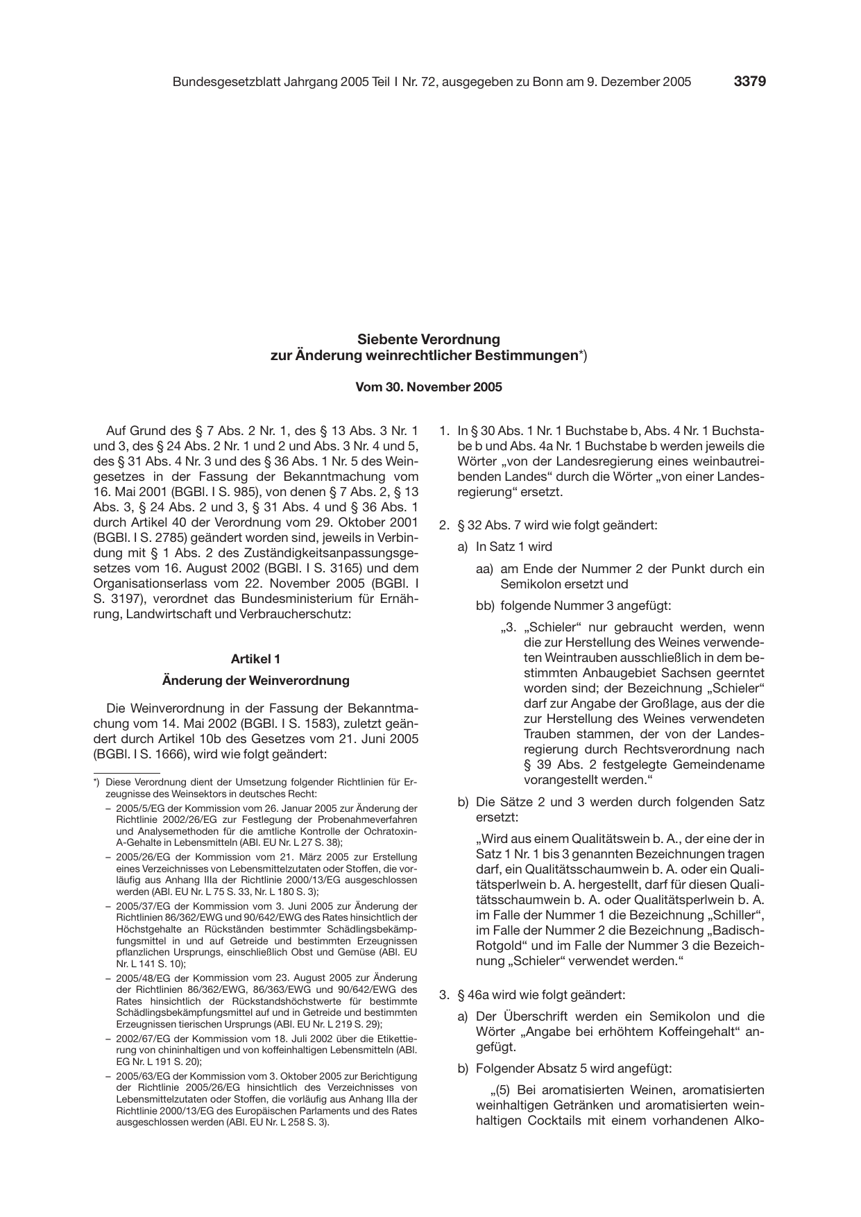 BGBl. 2005, Seite 3379 — Originalseite als Abbildung