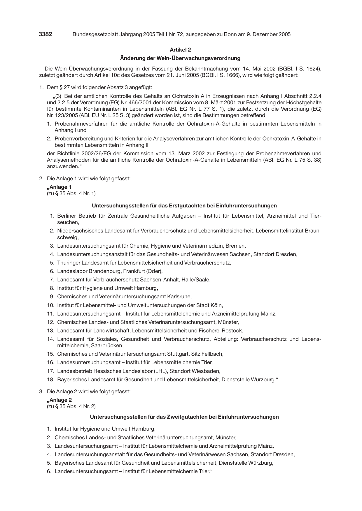 BGBl. 2005, Seite 3382 — Originalseite als Abbildung
