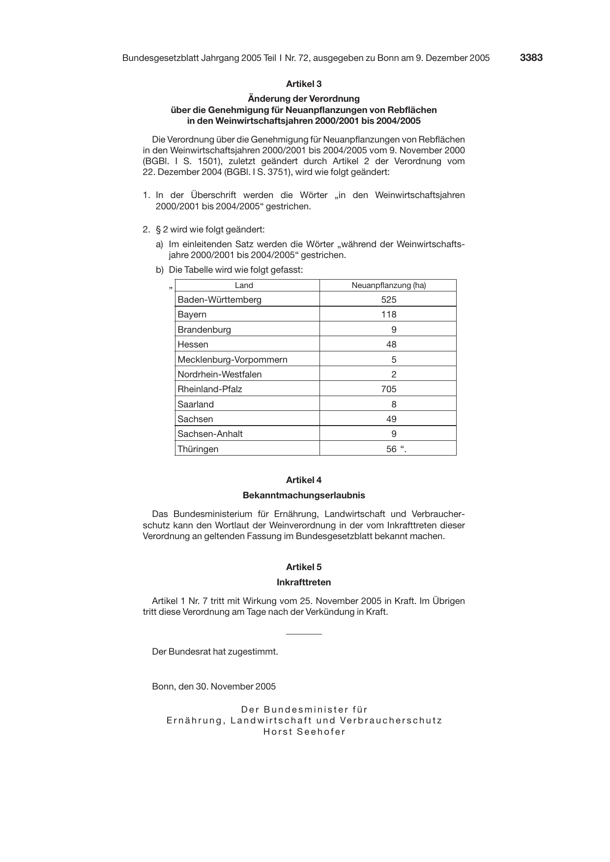 BGBl. 2005, Seite 3383 — Originalseite als Abbildung