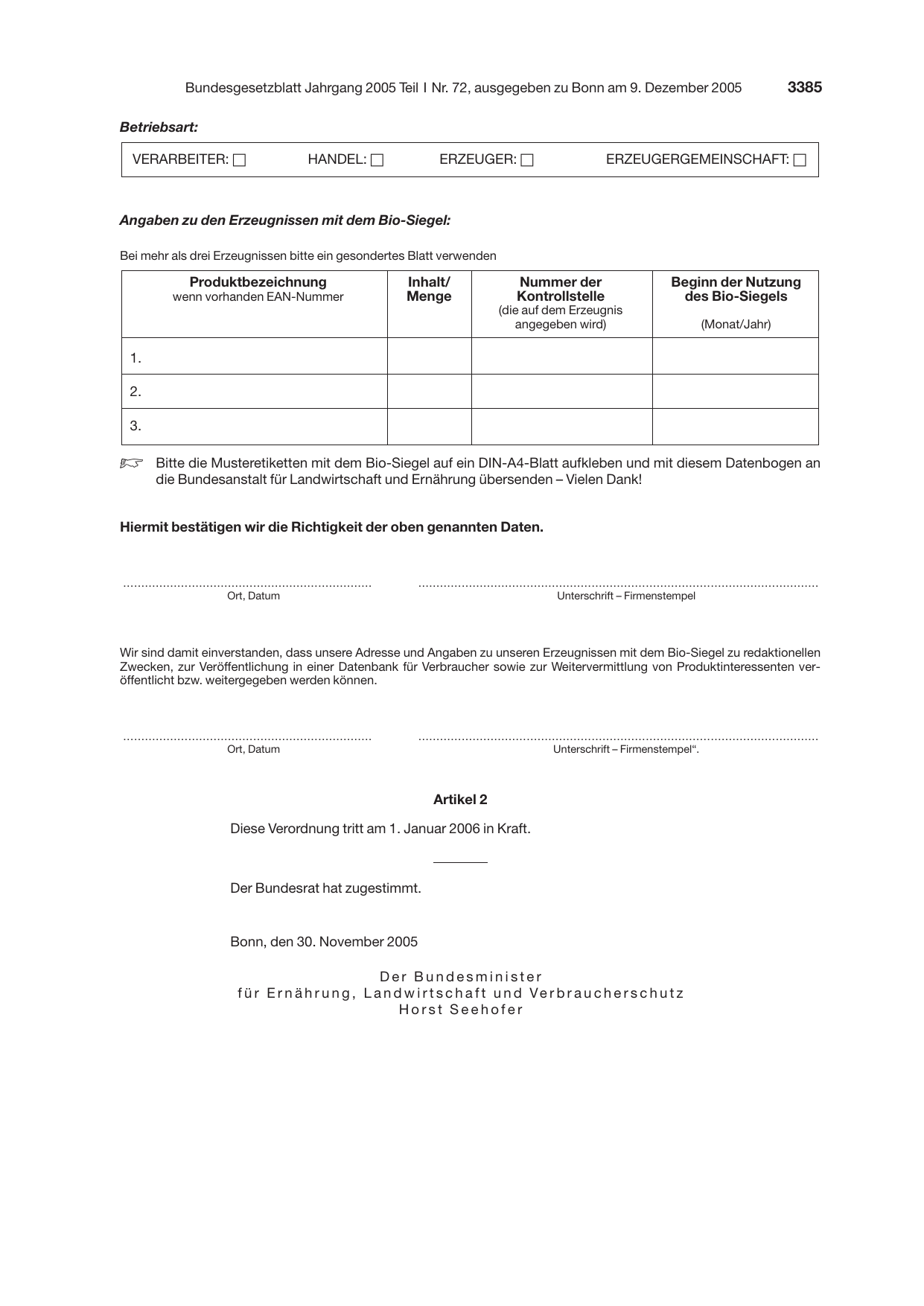BGBl. 2005, Seite 3385 — Originalseite als Abbildung