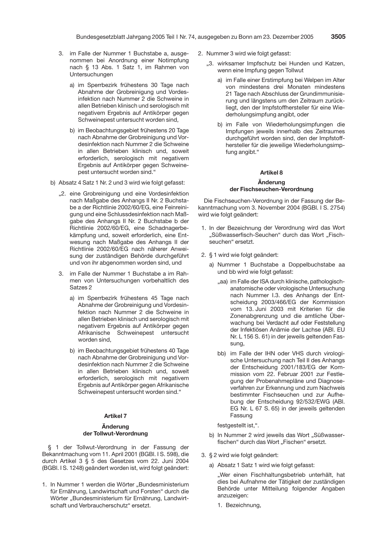 BGBl. 2005, Seite 3505 — Originalseite als Abbildung