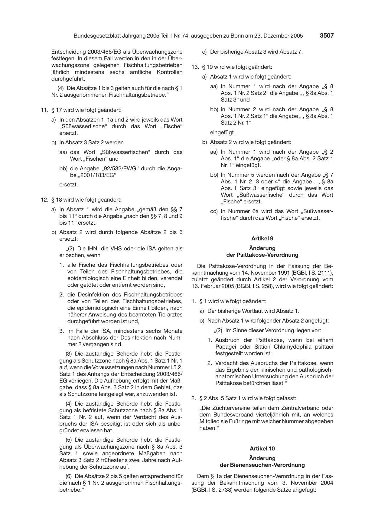 BGBl. 2005, Seite 3507 — Originalseite als Abbildung