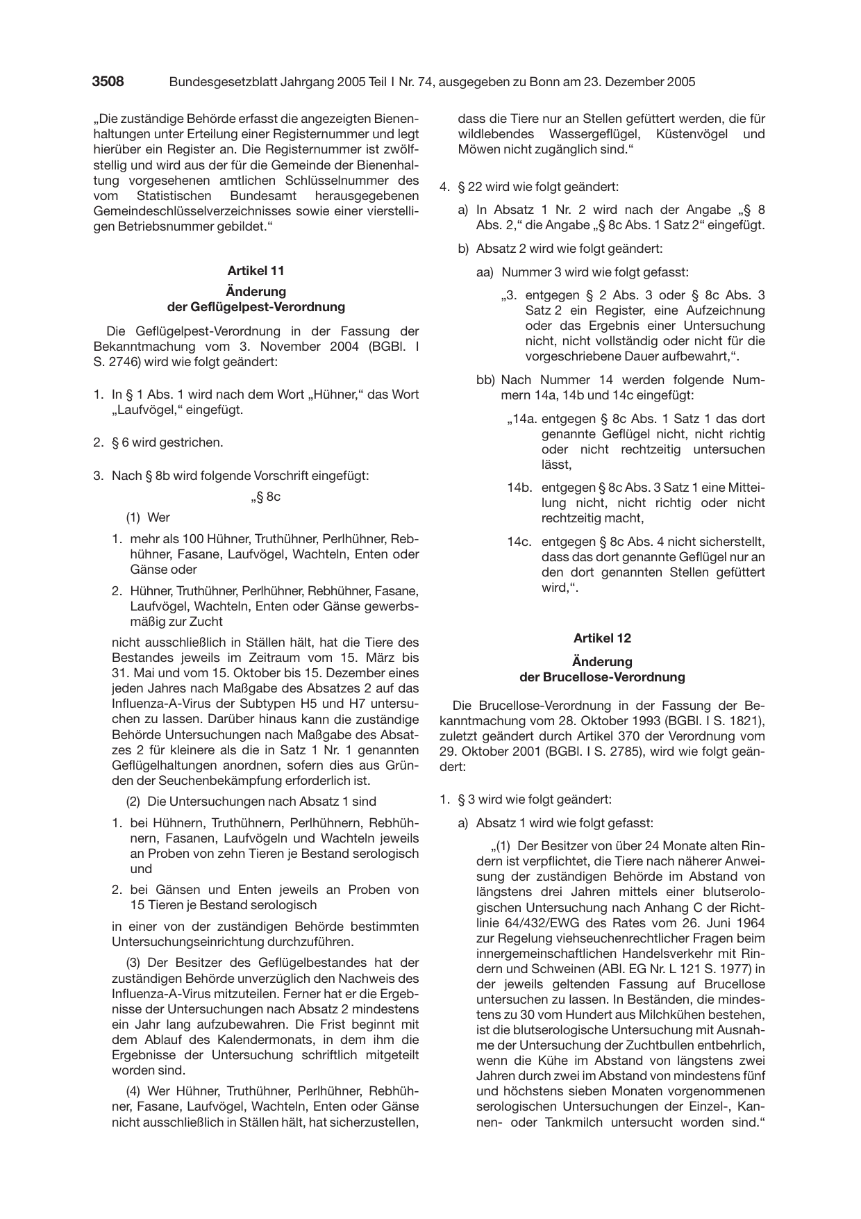 BGBl. 2005, Seite 3508 — Originalseite als Abbildung