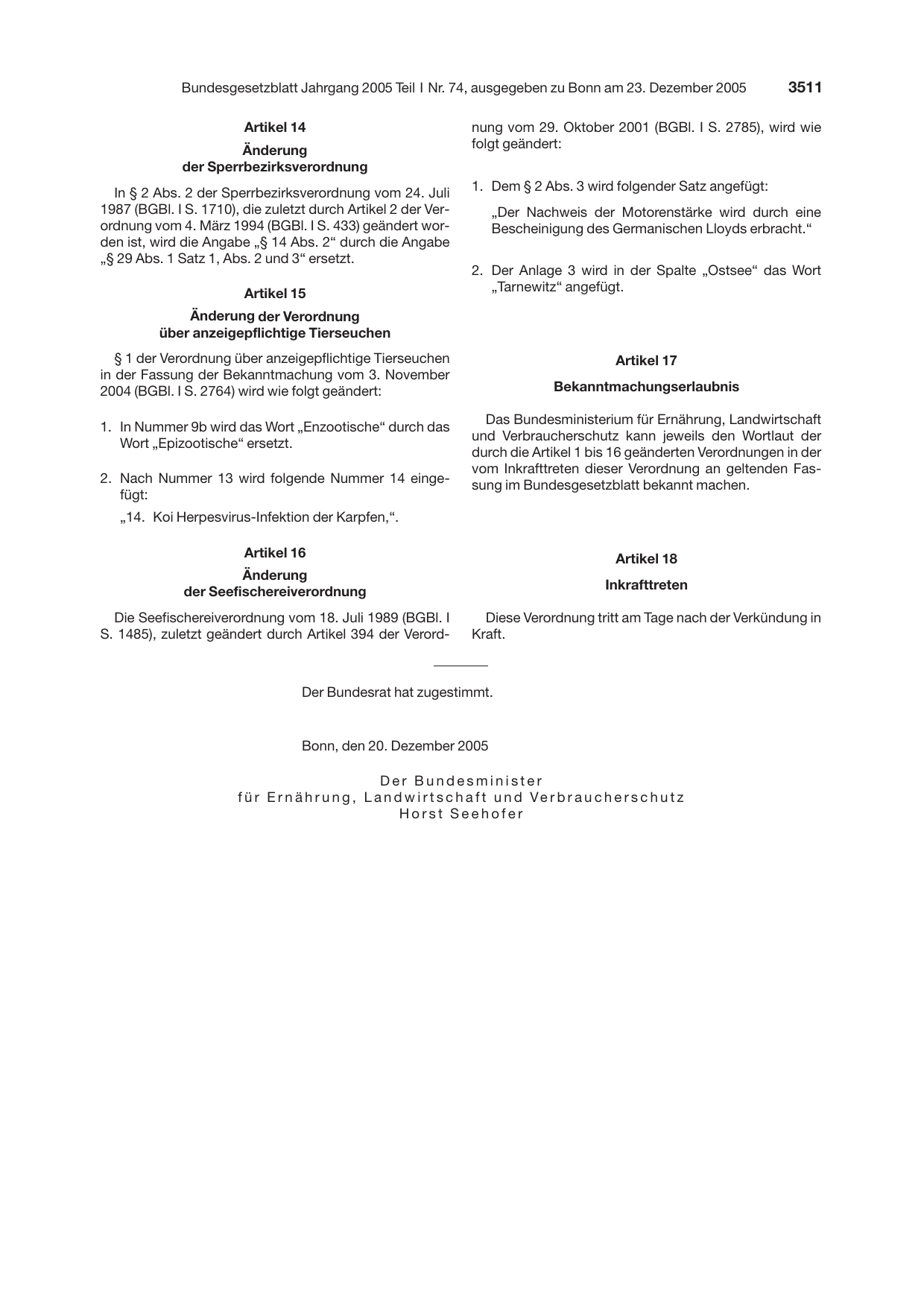 BGBl. 2005, Seite 3511 — Originalseite als Abbildung