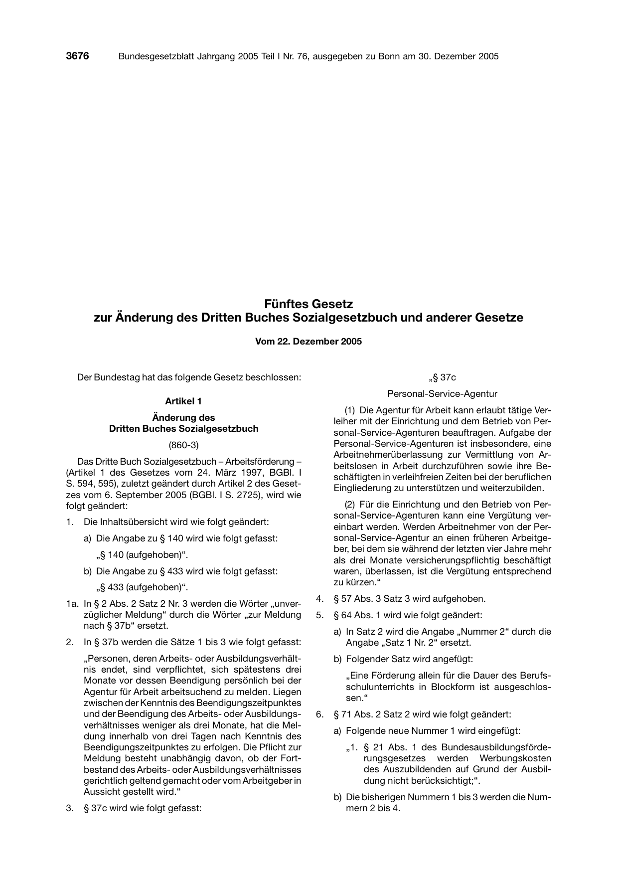 BGBl. 2005, Seite 3676 — Originalseite als Abbildung