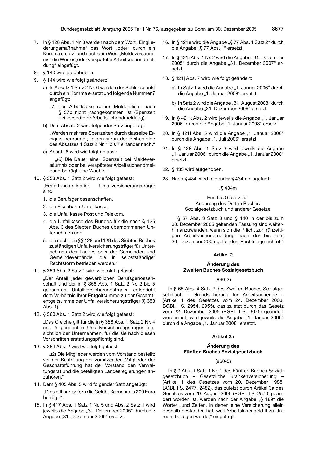 BGBl. 2005, Seite 3677 — Originalseite als Abbildung