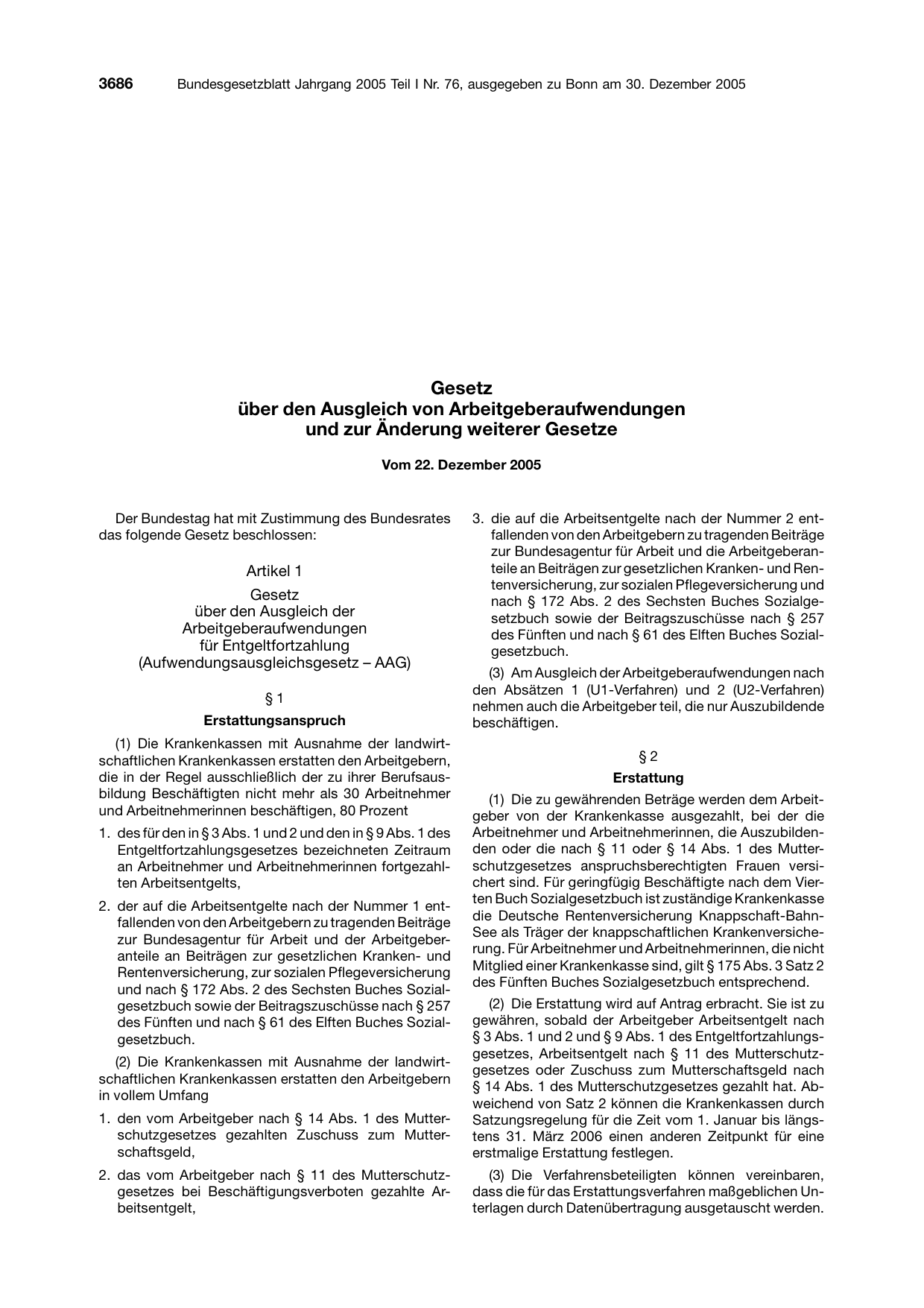 BGBl. 2005, Seite 3686 — Originalseite als Abbildung