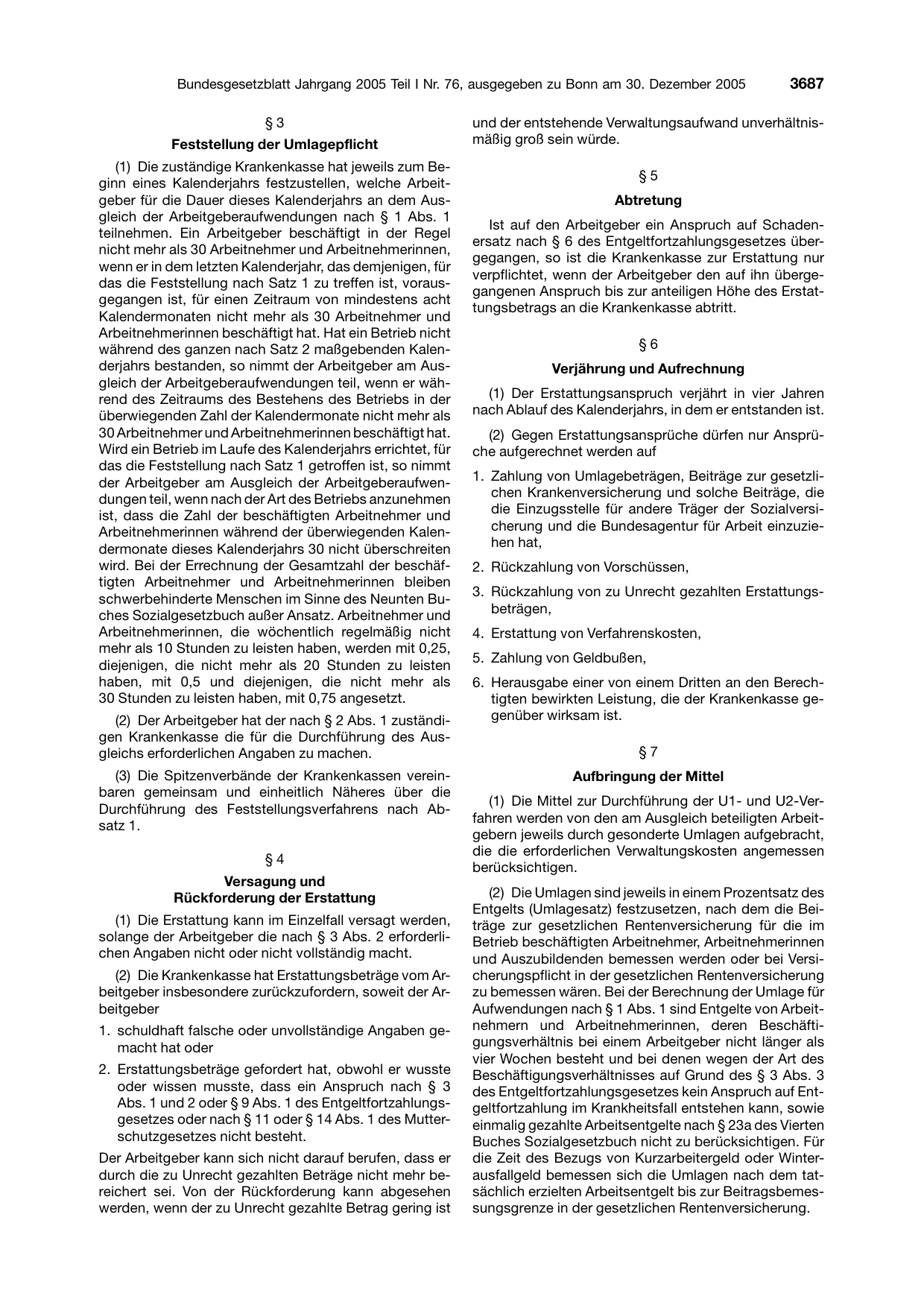 BGBl. 2005, Seite 3687 — Originalseite als Abbildung