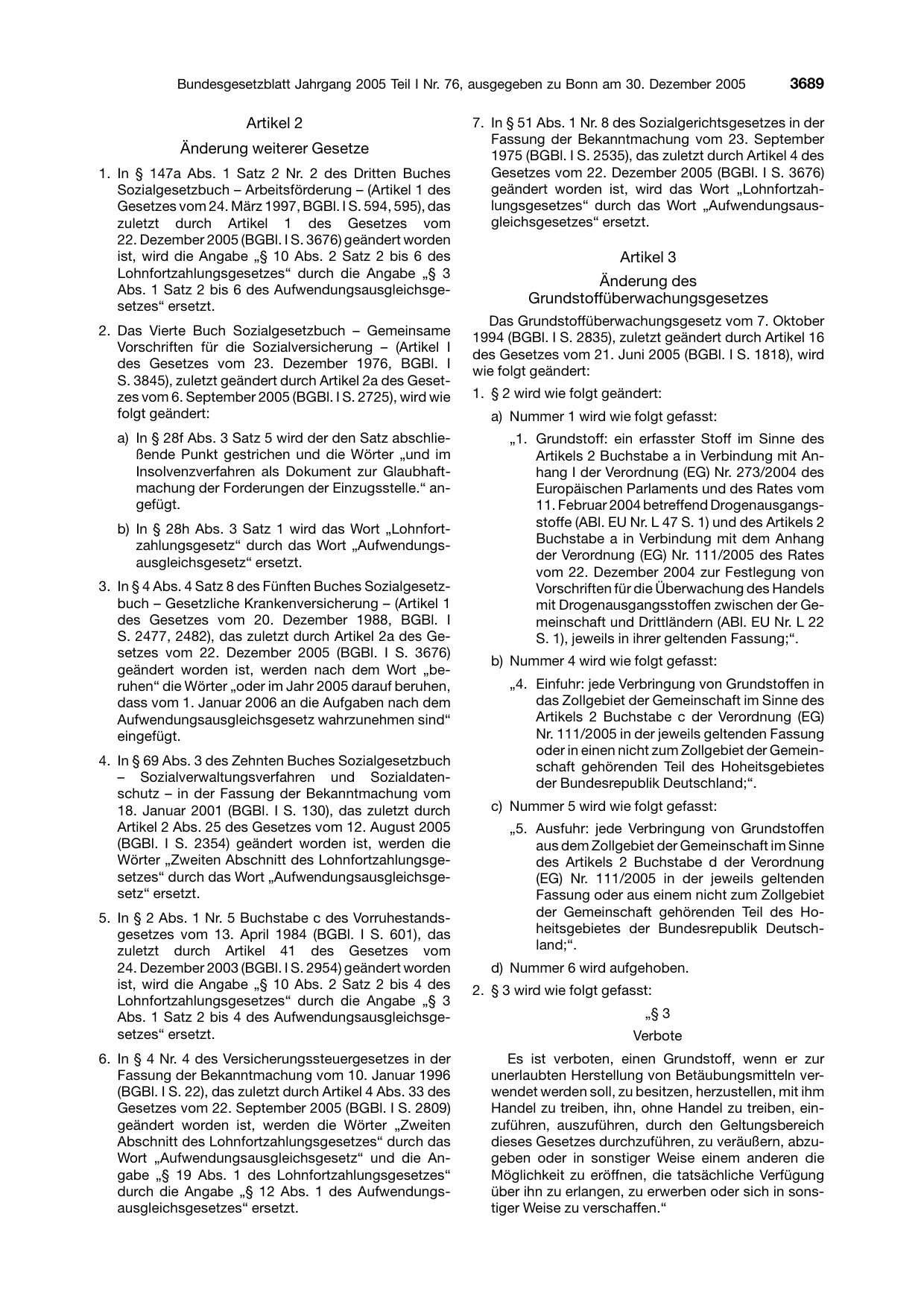BGBl. 2005, Seite 3689 — Originalseite als Abbildung