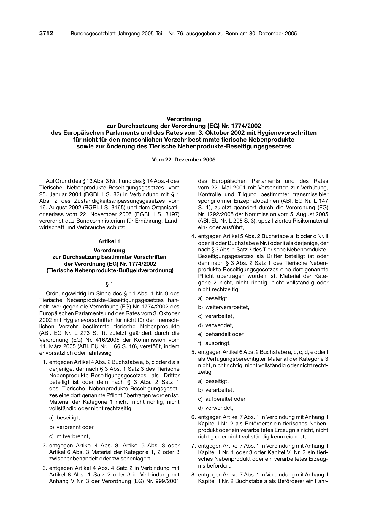 BGBl. 2005, Seite 3712 — Originalseite als Abbildung