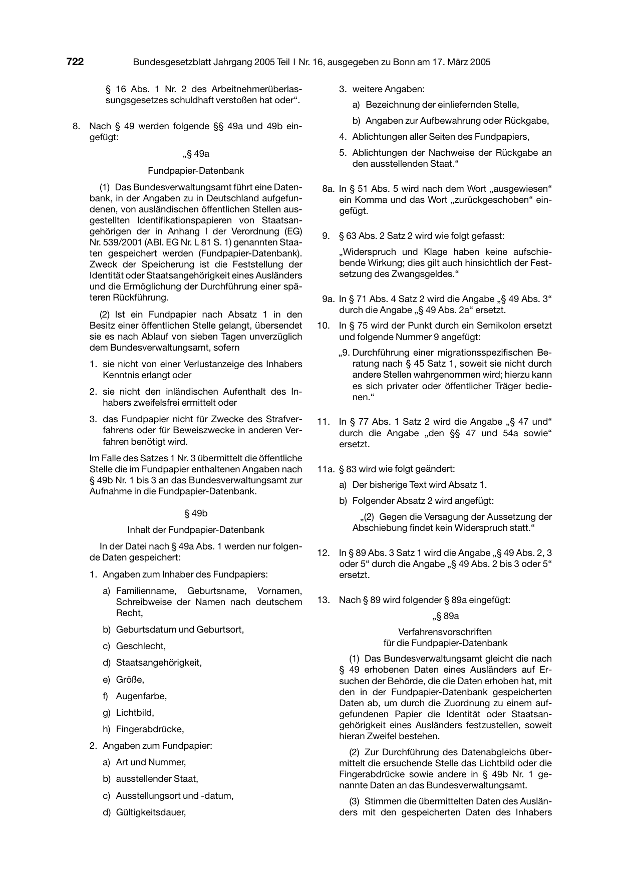 BGBl. 2005, Seite 722 — Originalseite als Abbildung